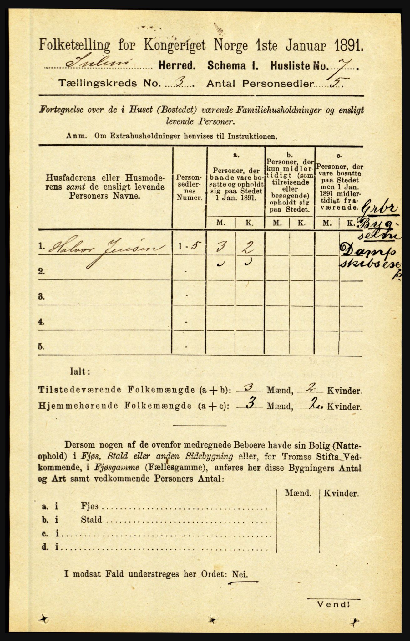 RA, 1891 census for 1412 Solund, 1891, p. 1089