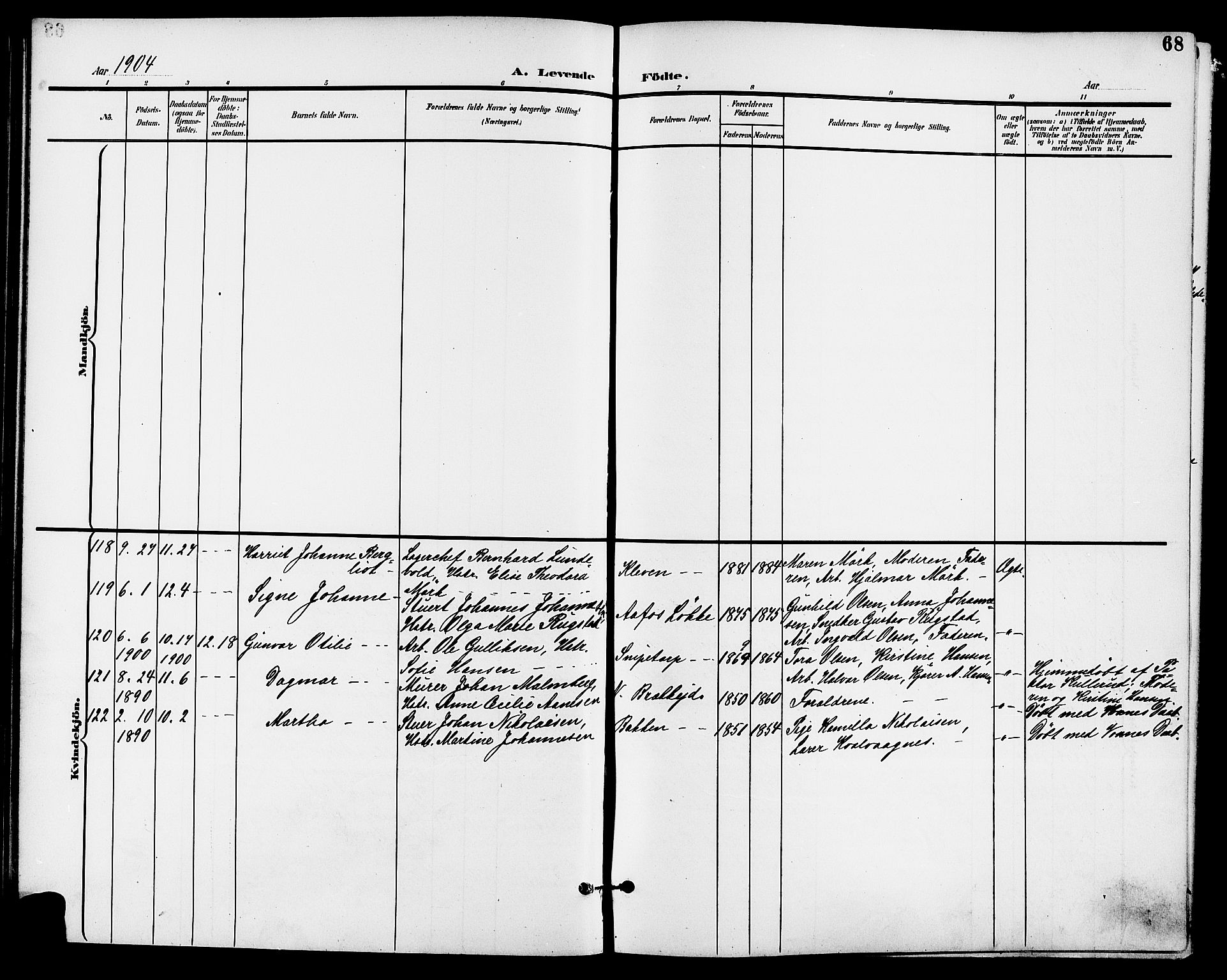 Skien kirkebøker, SAKO/A-302/G/Ga/L0008: Parish register (copy) no. 8, 1900-1910, p. 68