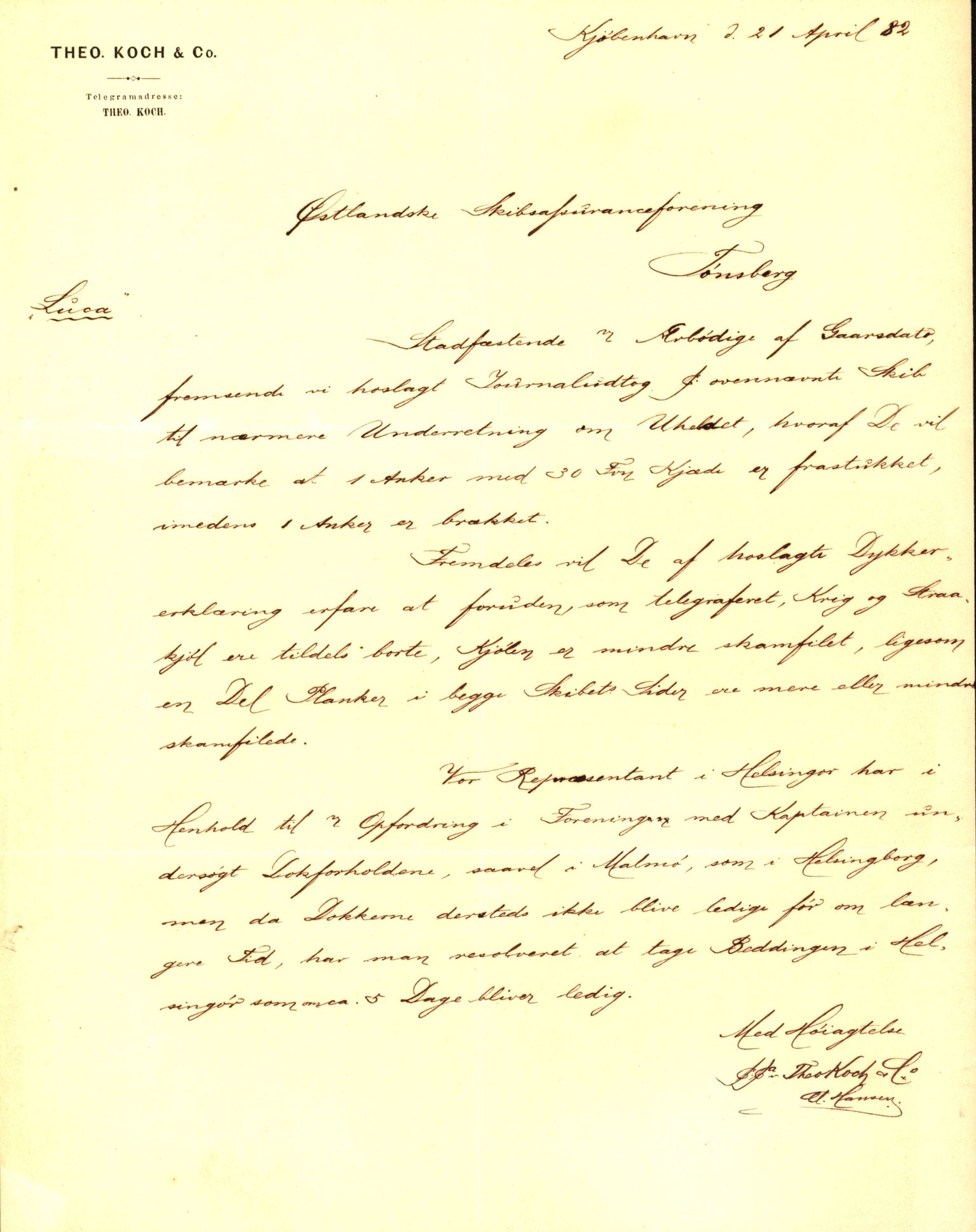 Pa 63 - Østlandske skibsassuranceforening, VEMU/A-1079/G/Ga/L0015/0007: Havaridokumenter / Jil, B.M. Width, Luca, Flora, Drammen, 1882, p. 37