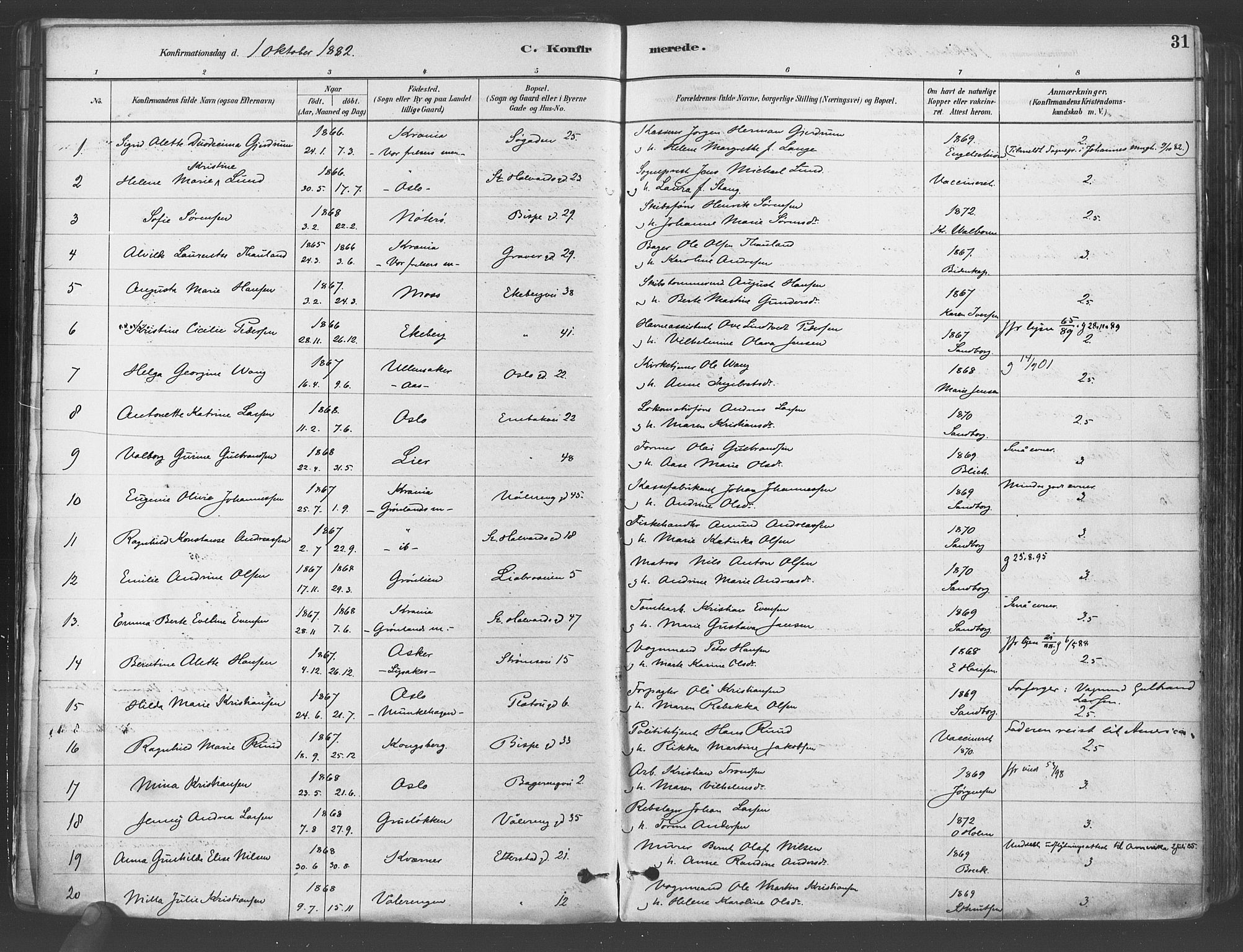Gamlebyen prestekontor Kirkebøker, SAO/A-10884/F/Fa/L0006: Parish register (official) no. 6, 1881-1890, p. 31