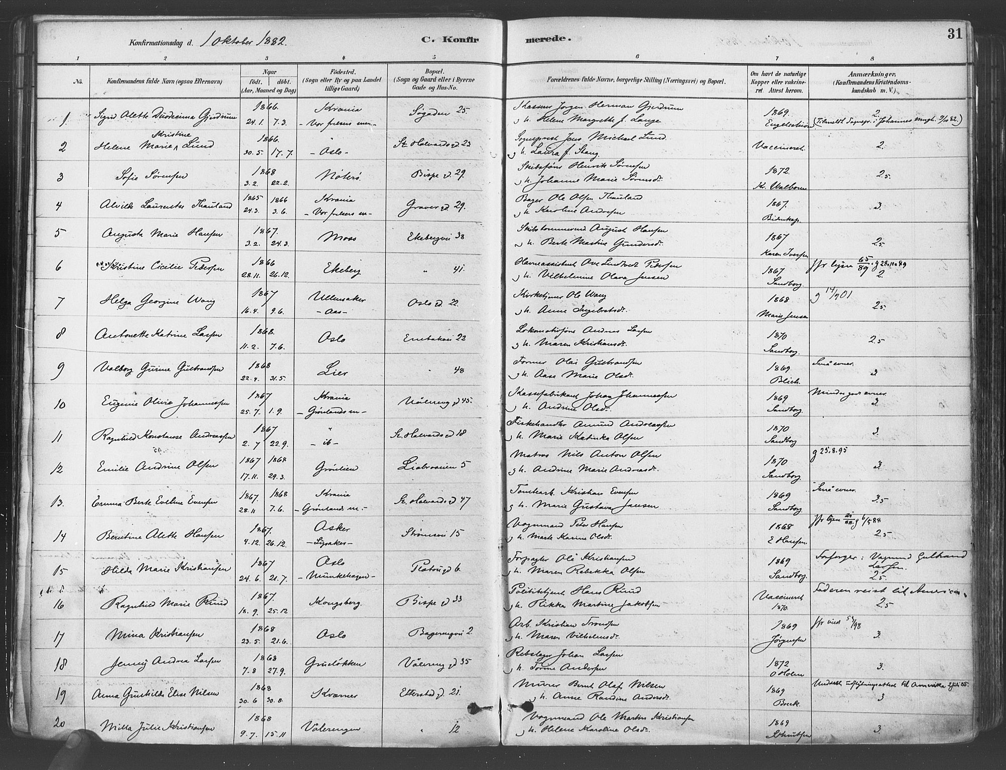 Gamlebyen prestekontor Kirkebøker, AV/SAO-A-10884/F/Fa/L0006: Parish register (official) no. 6, 1881-1890, p. 31