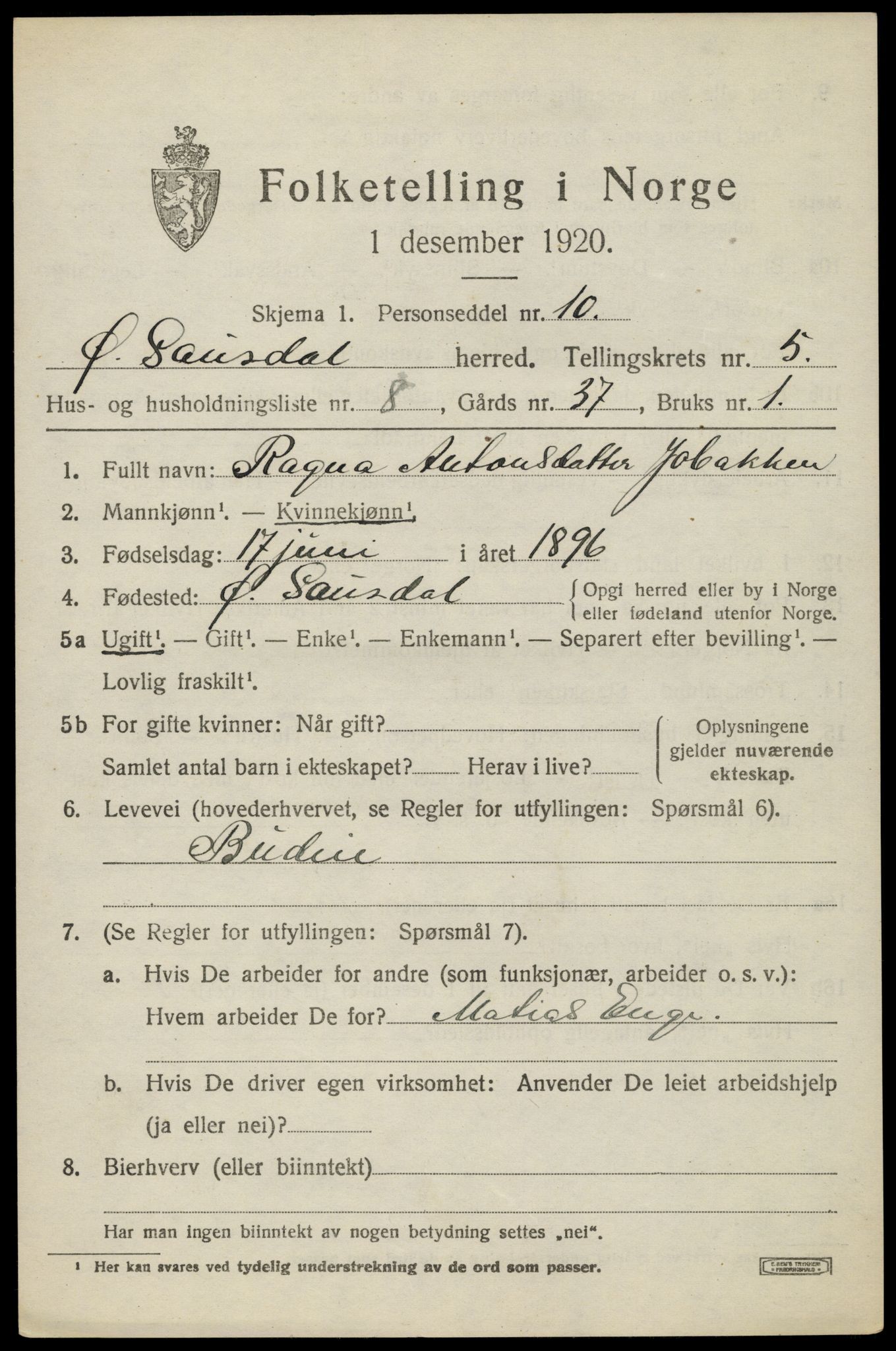 SAH, 1920 census for Østre Gausdal, 1920, p. 2804