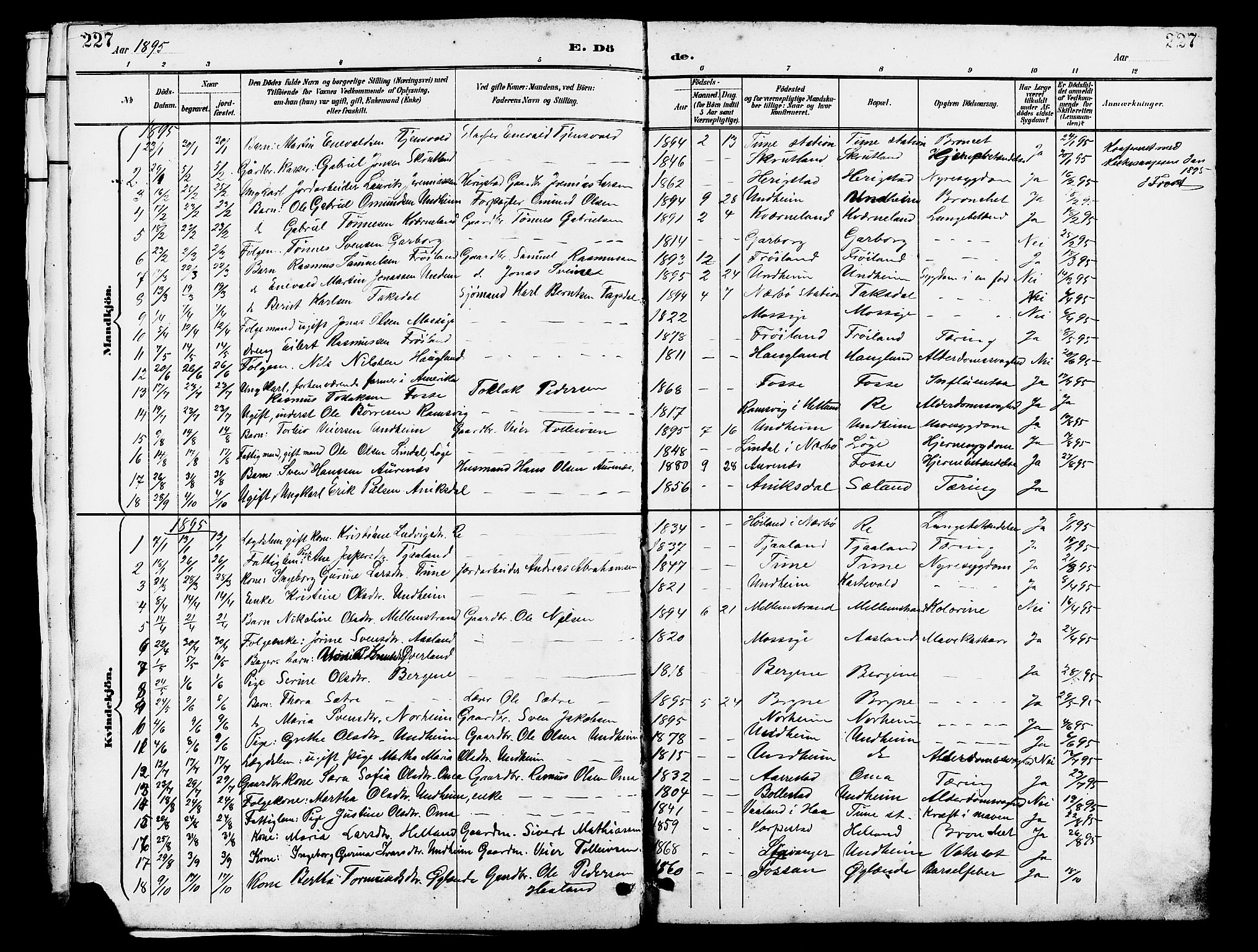 Lye sokneprestkontor, SAST/A-101794/001/30BB/L0007: Parish register (copy) no. B 8, 1889-1909, p. 227