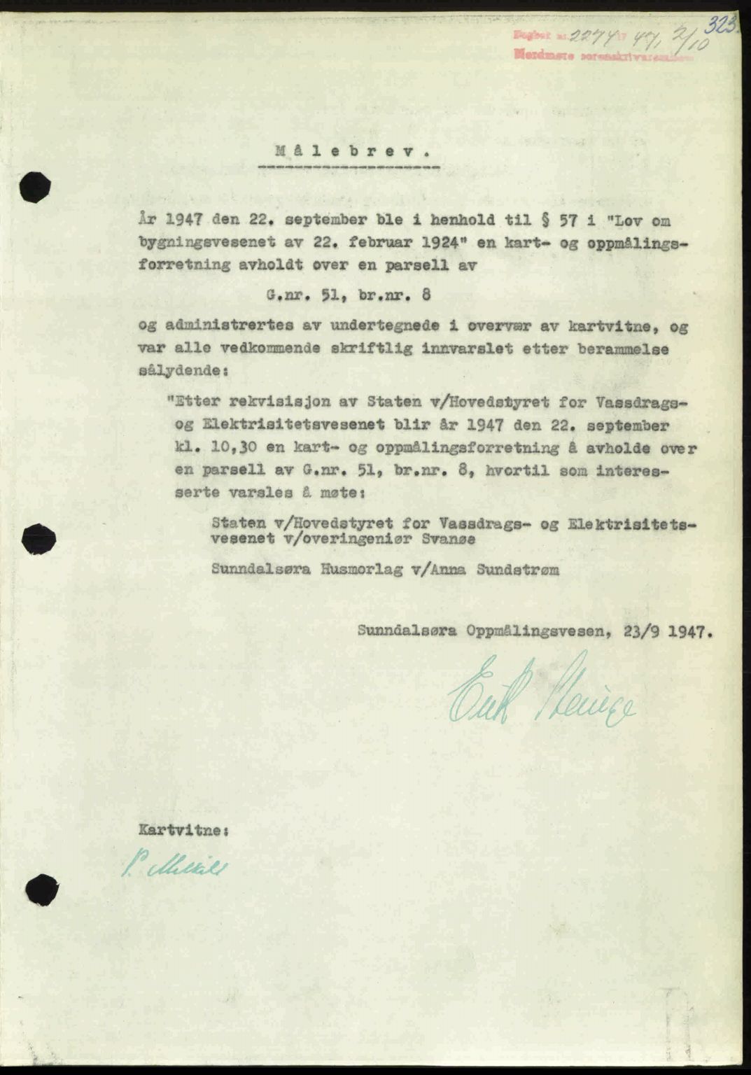 Nordmøre sorenskriveri, AV/SAT-A-4132/1/2/2Ca: Mortgage book no. A106, 1947-1947, Diary no: : 2274/1947