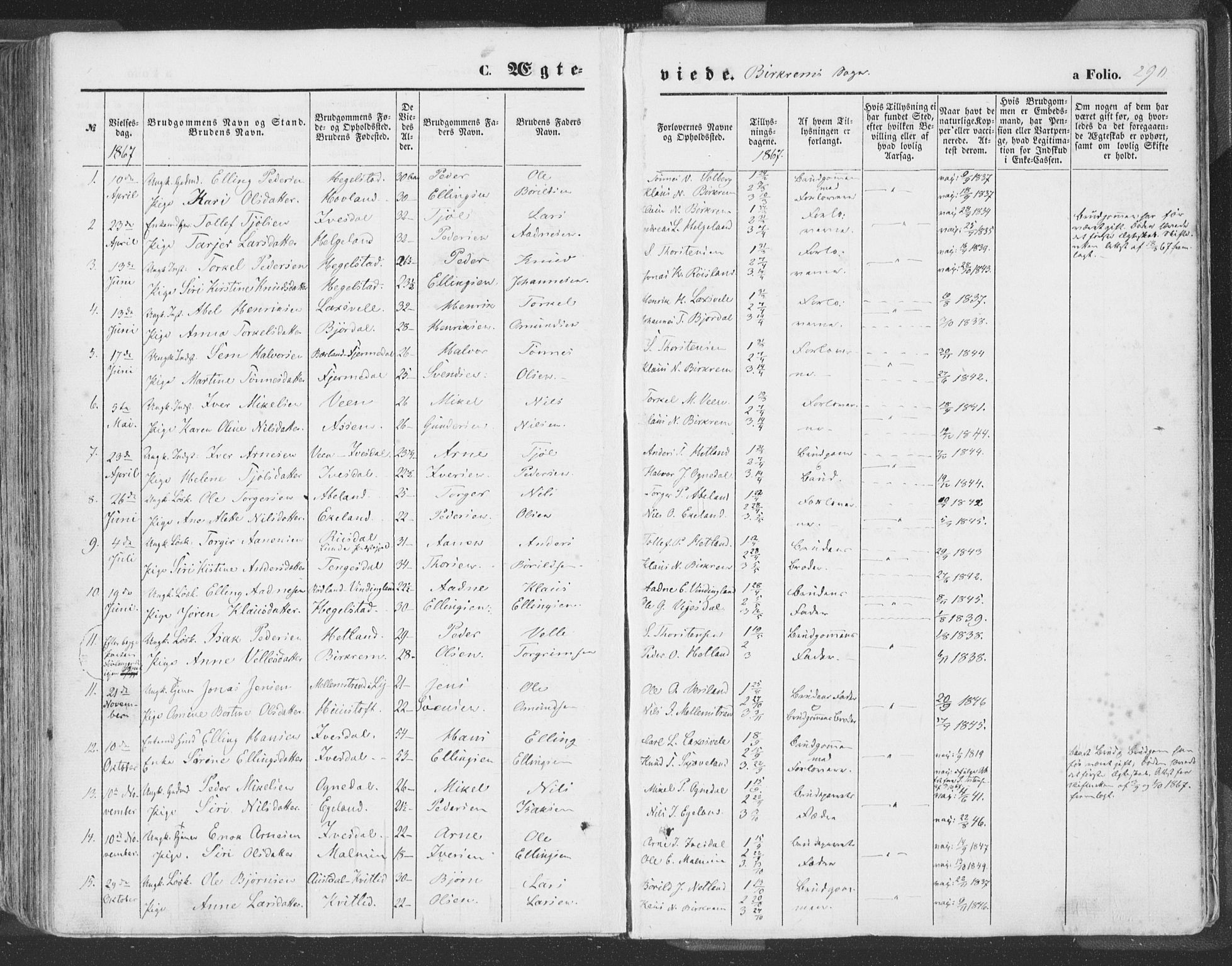 Helleland sokneprestkontor, SAST/A-101810: Parish register (official) no. A 7.1, 1863-1886, p. 290
