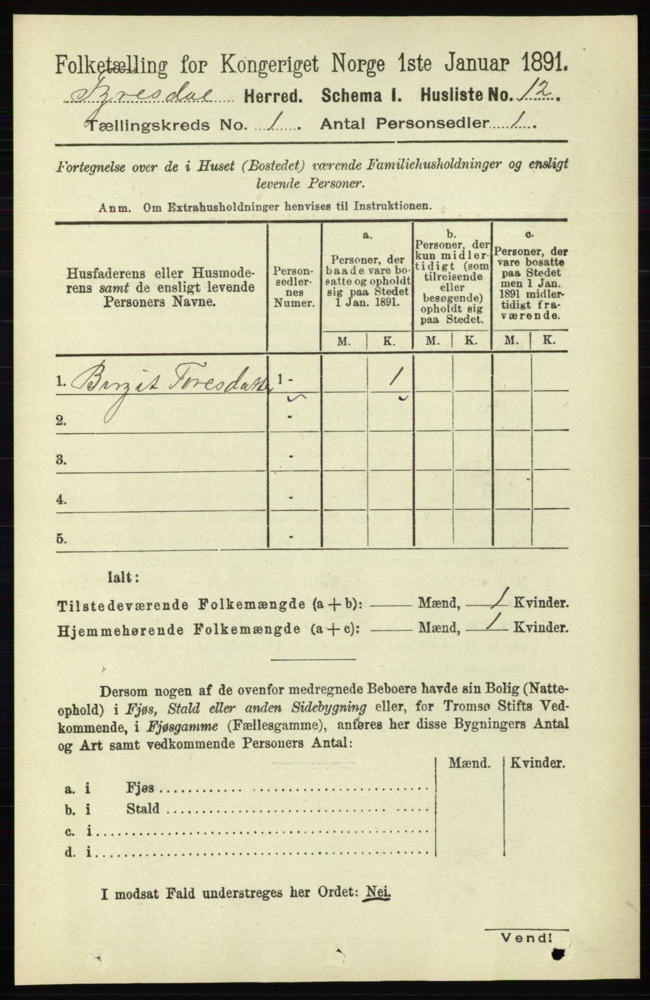 RA, 1891 census for 0831 Fyresdal, 1891, p. 35