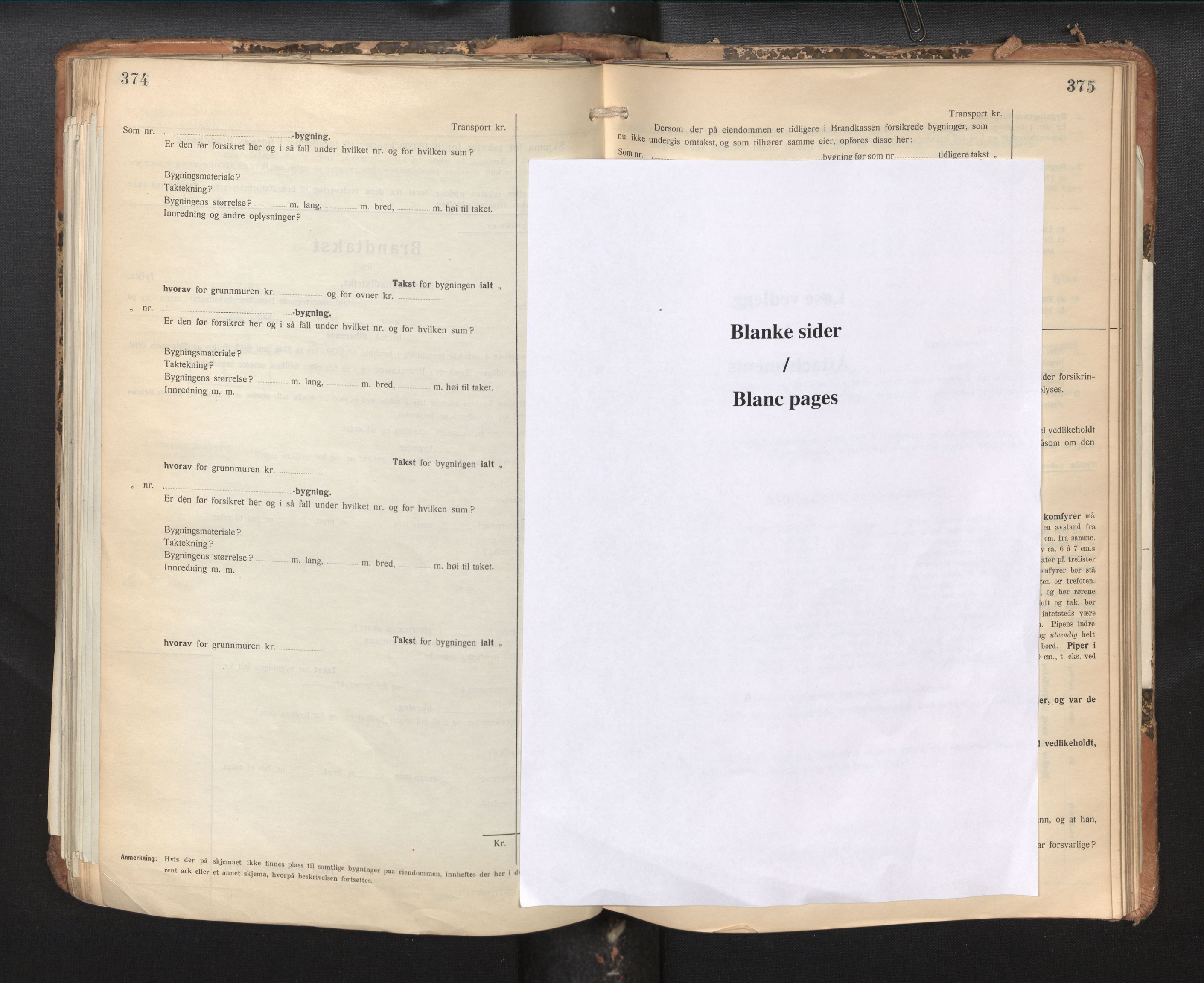 Lensmannen i Vossestrand, AV/SAB-A-35901/0012/L0002: Branntakstprotokoll, skjematakst, 1929-1955, p. 374-375