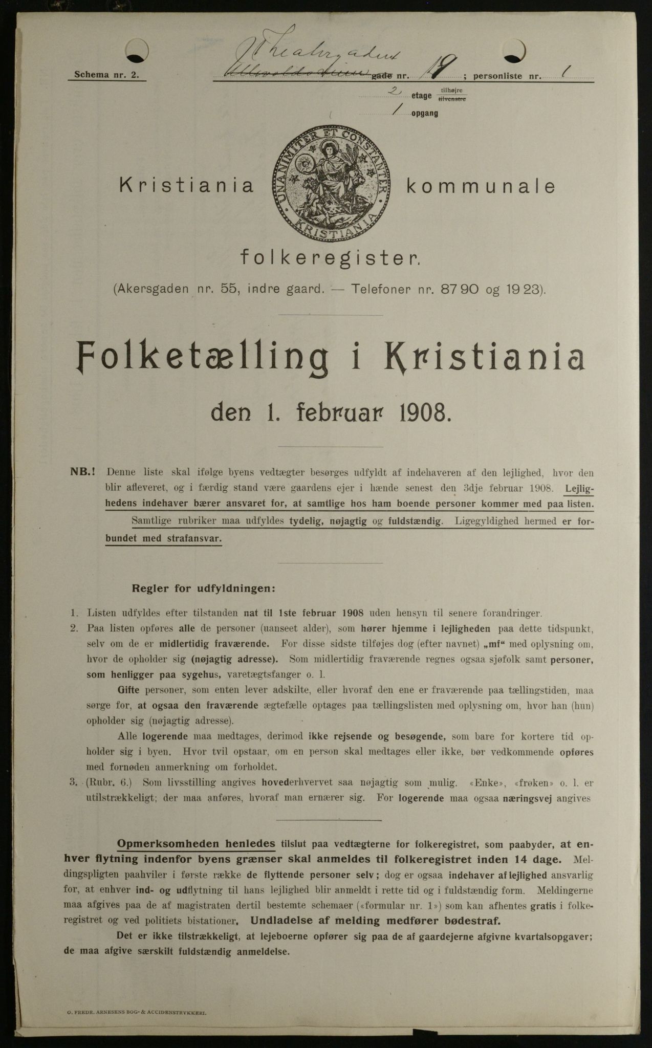 OBA, Municipal Census 1908 for Kristiania, 1908, p. 96462