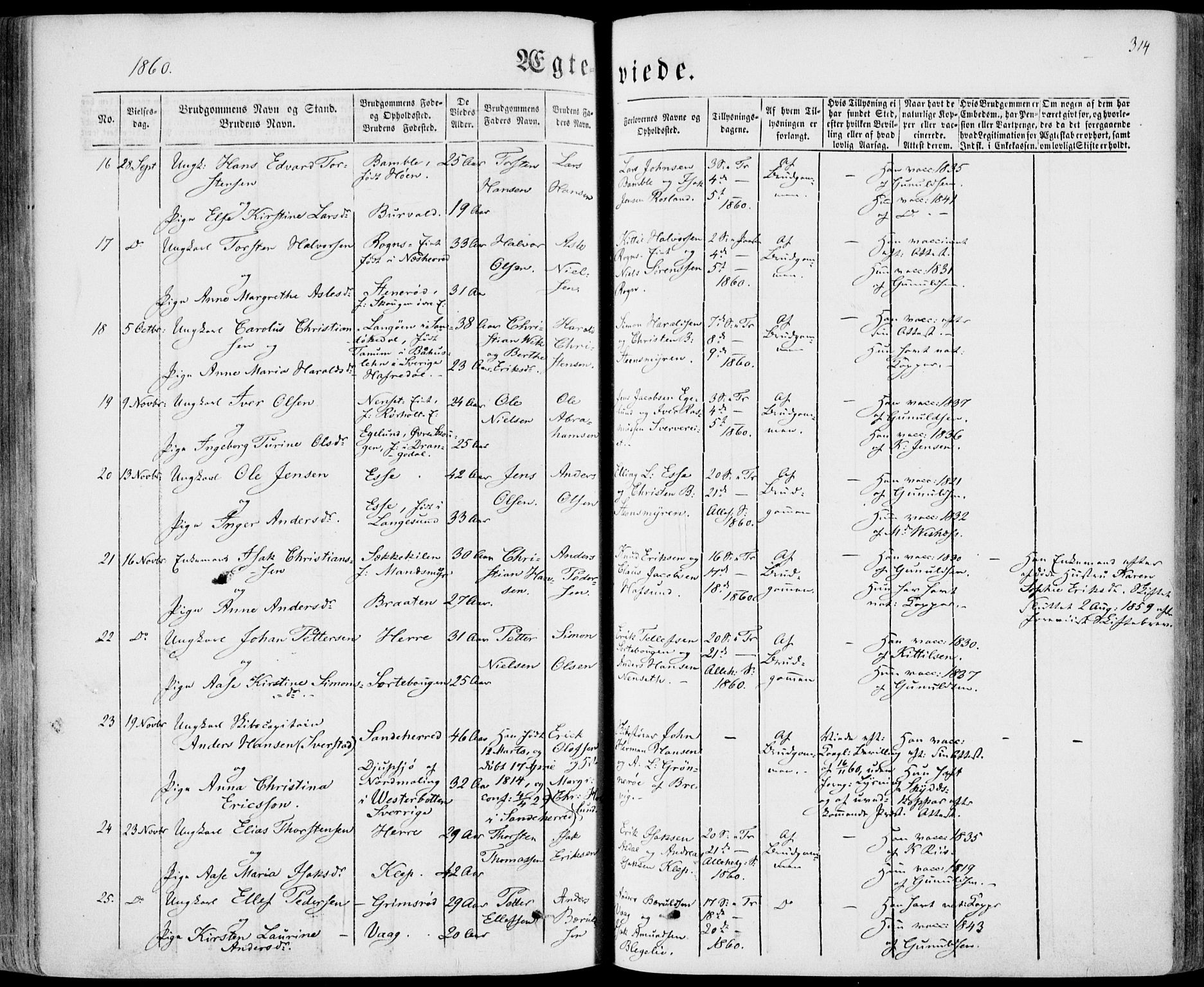 Bamble kirkebøker, AV/SAKO-A-253/F/Fa/L0005: Parish register (official) no. I 5, 1854-1869, p. 314