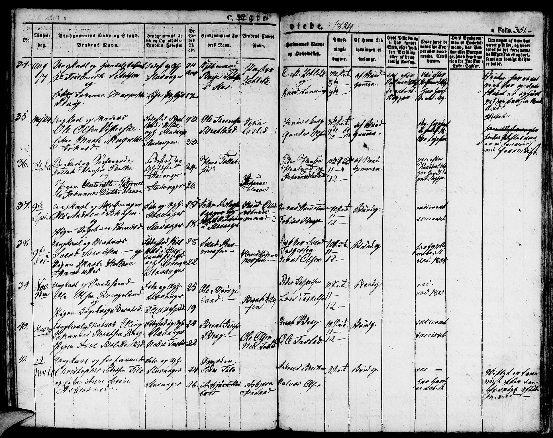 Domkirken sokneprestkontor, SAST/A-101812/001/30/30BA/L0009: Parish register (official) no. A 9, 1821-1832, p. 351