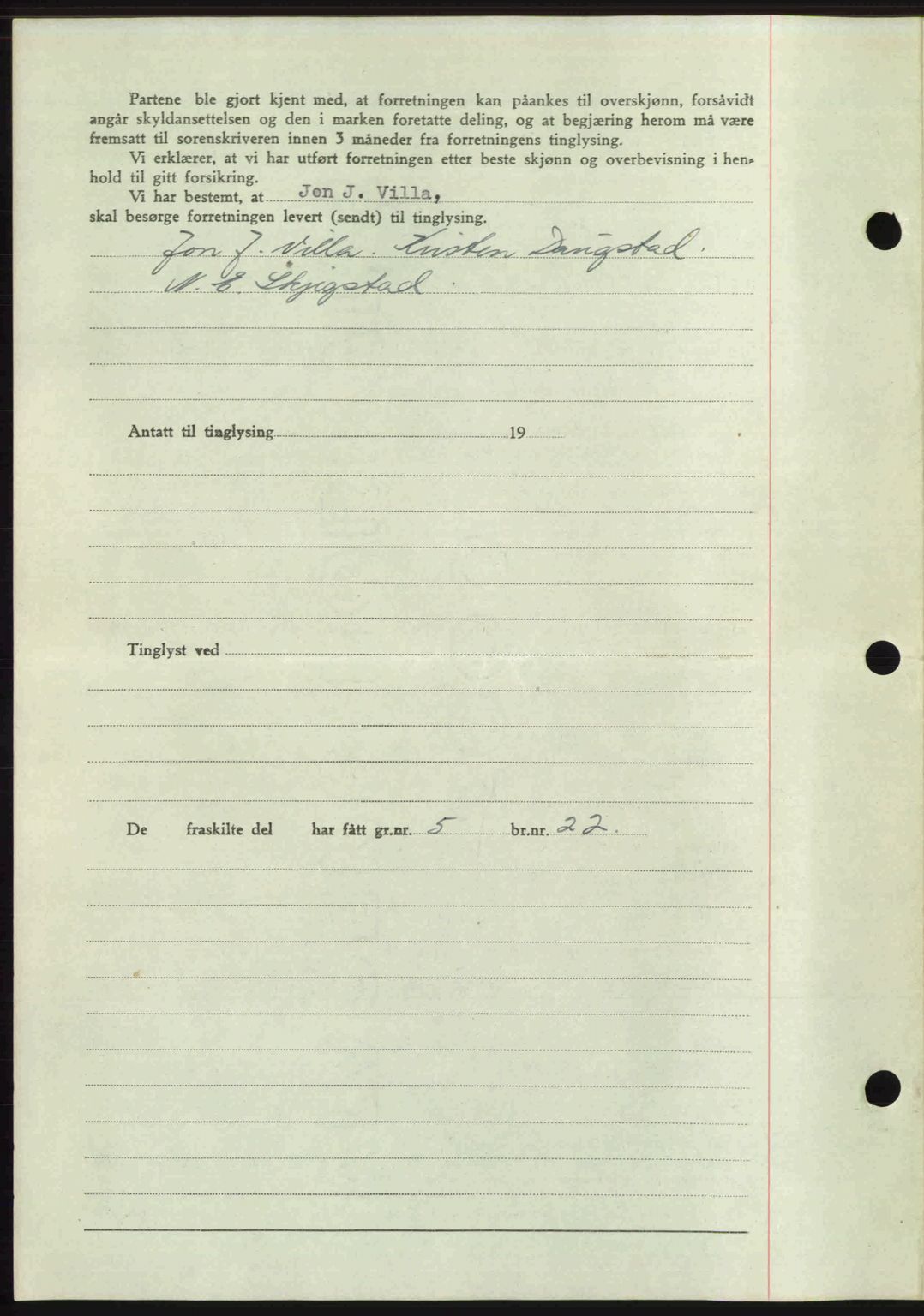 Romsdal sorenskriveri, SAT/A-4149/1/2/2C: Mortgage book no. A22, 1947-1947, Diary no: : 1015/1947