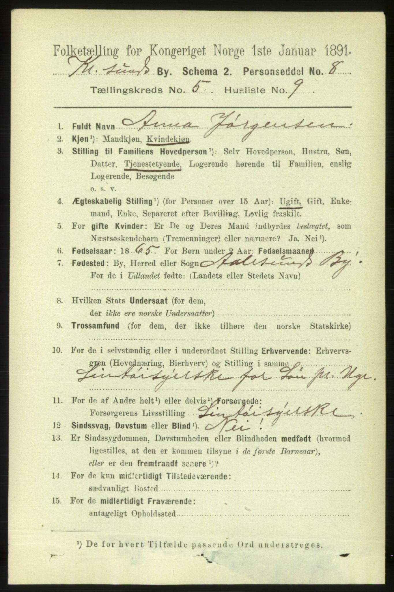 RA, 1891 census for 1503 Kristiansund, 1891, p. 4398