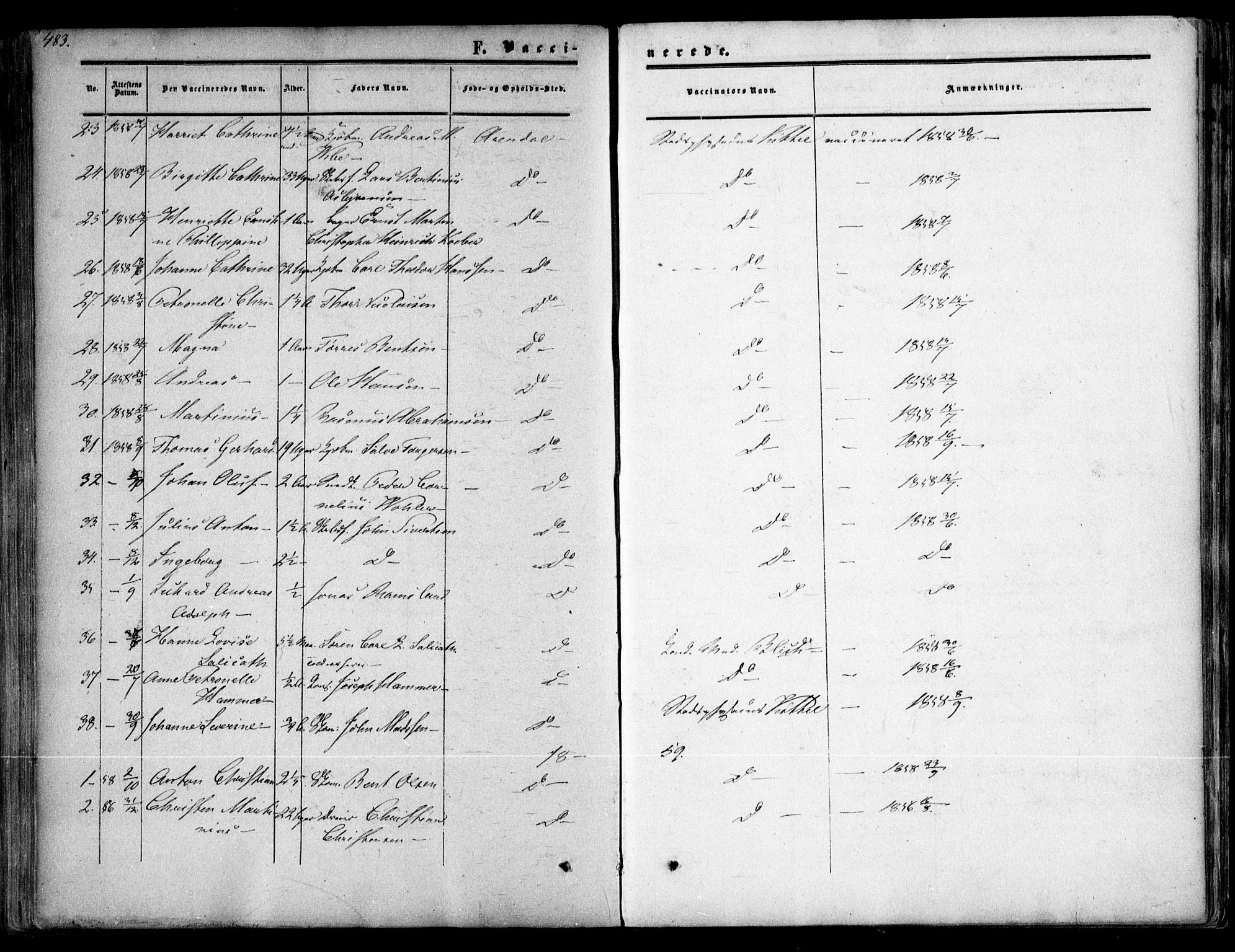 Arendal sokneprestkontor, Trefoldighet, AV/SAK-1111-0040/F/Fa/L0006: Parish register (official) no. A 6, 1855-1868, p. 483