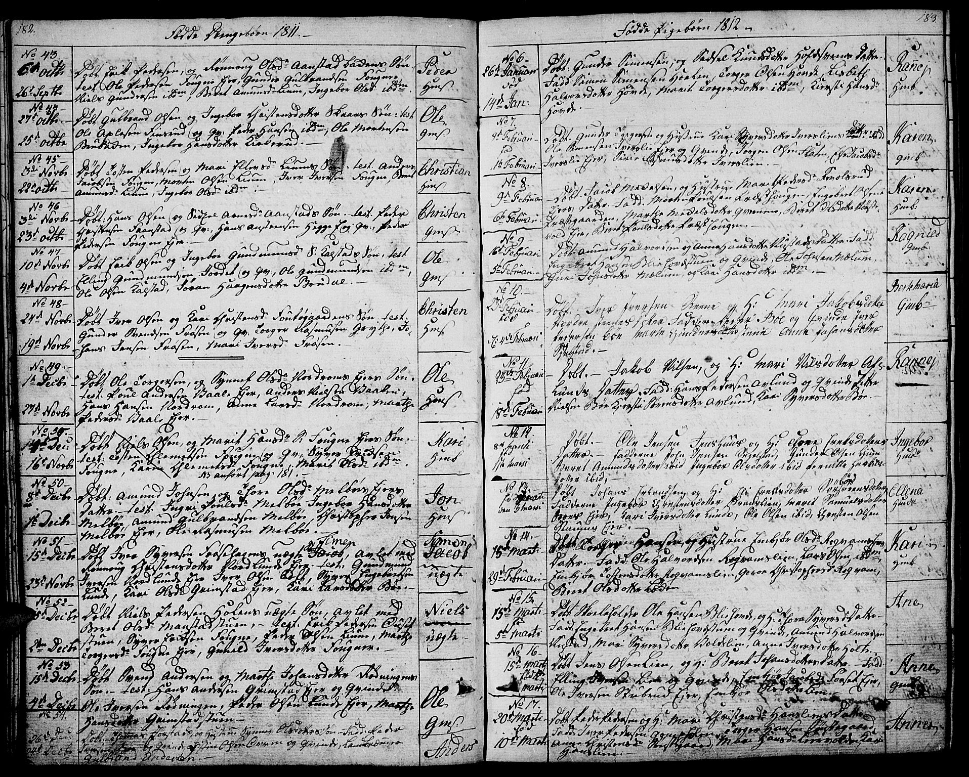 Gausdal prestekontor, SAH/PREST-090/H/Ha/Haa/L0004: Parish register (official) no. 4, 1809-1817, p. 182-183