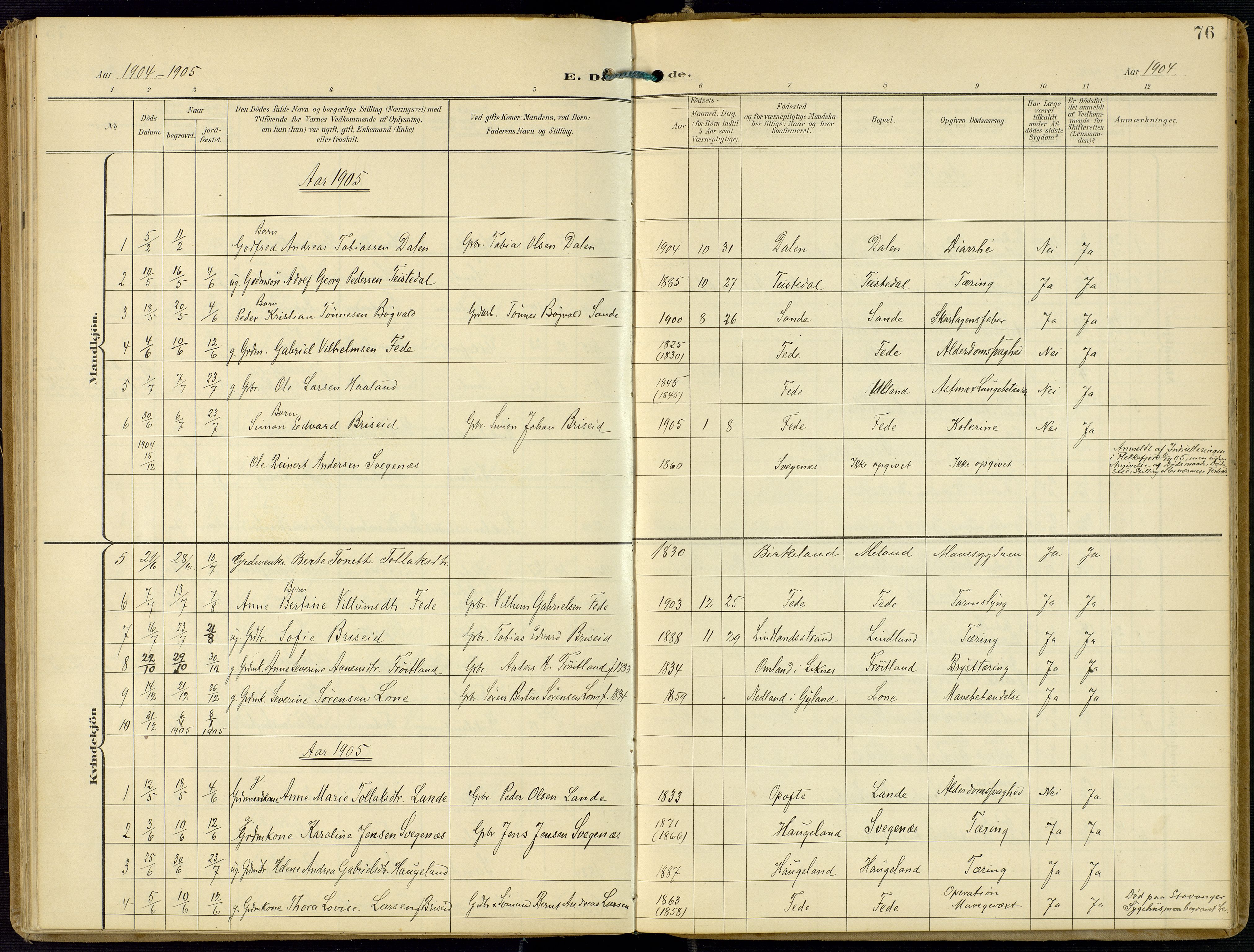 Kvinesdal sokneprestkontor, SAK/1111-0026/F/Fa/Faa/L0005: Parish register (official) no. A 5, 1898-1915, p. 76