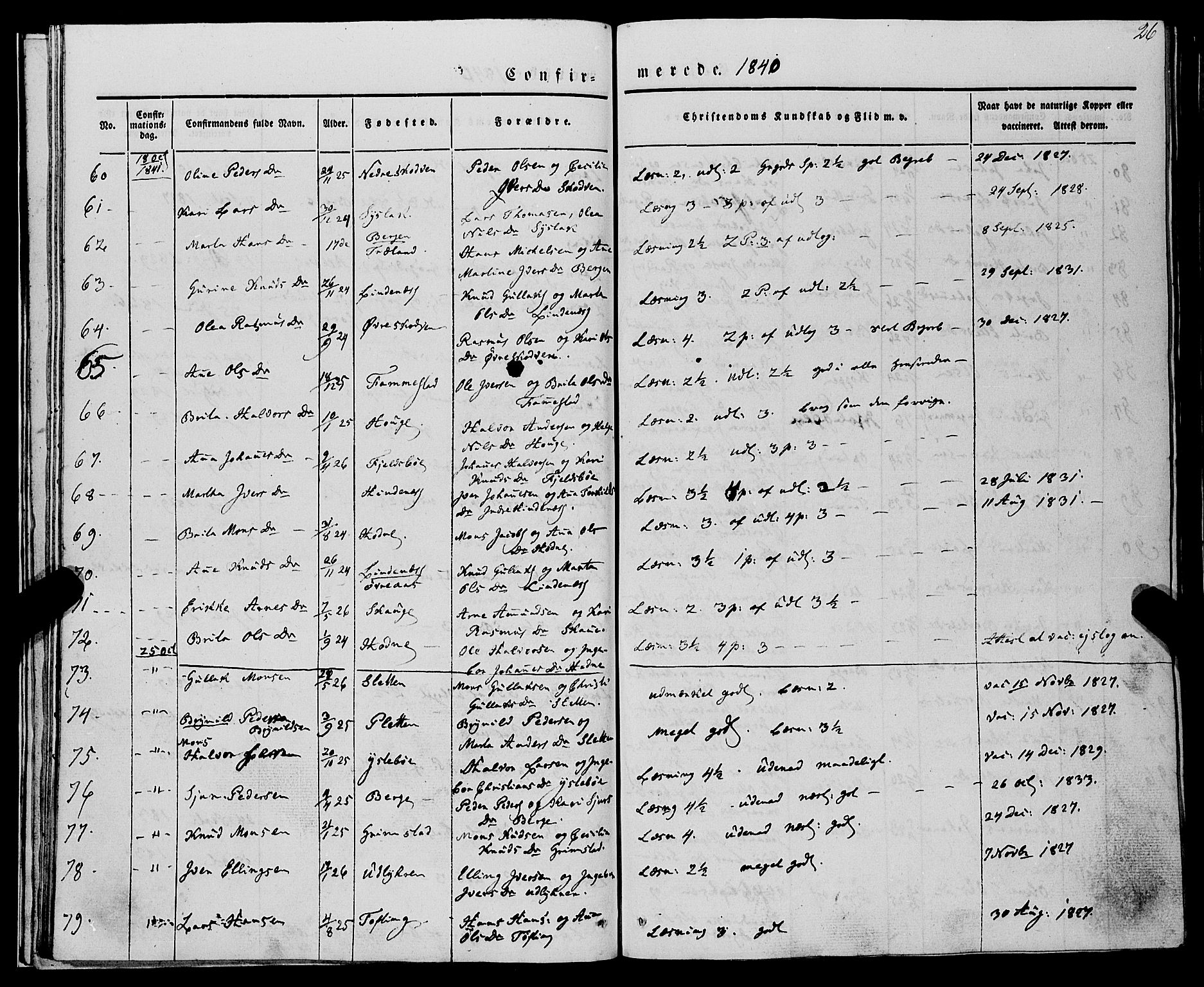 Lindås Sokneprestembete, AV/SAB-A-76701/H/Haa/Haaa/L0012: Parish register (official) no. A 12, 1836-1848, p. 26
