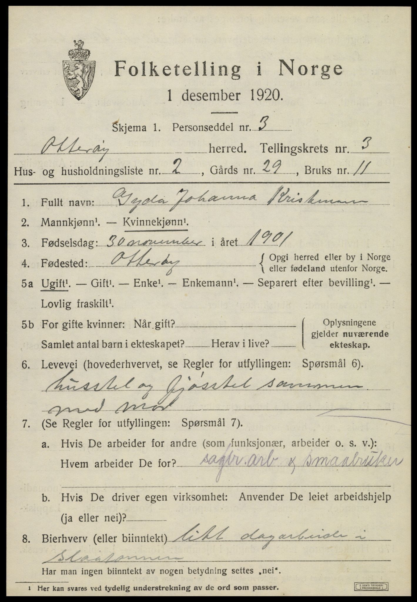 SAT, 1920 census for Otterøy, 1920, p. 1421
