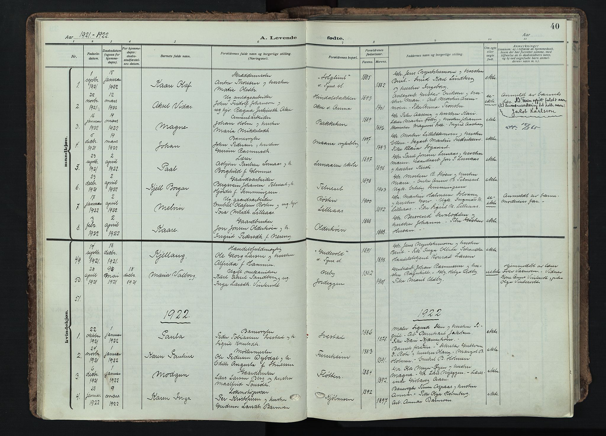 Tynset prestekontor, AV/SAH-PREST-058/H/Ha/Haa/L0026: Parish register (official) no. 26, 1915-1929, p. 40
