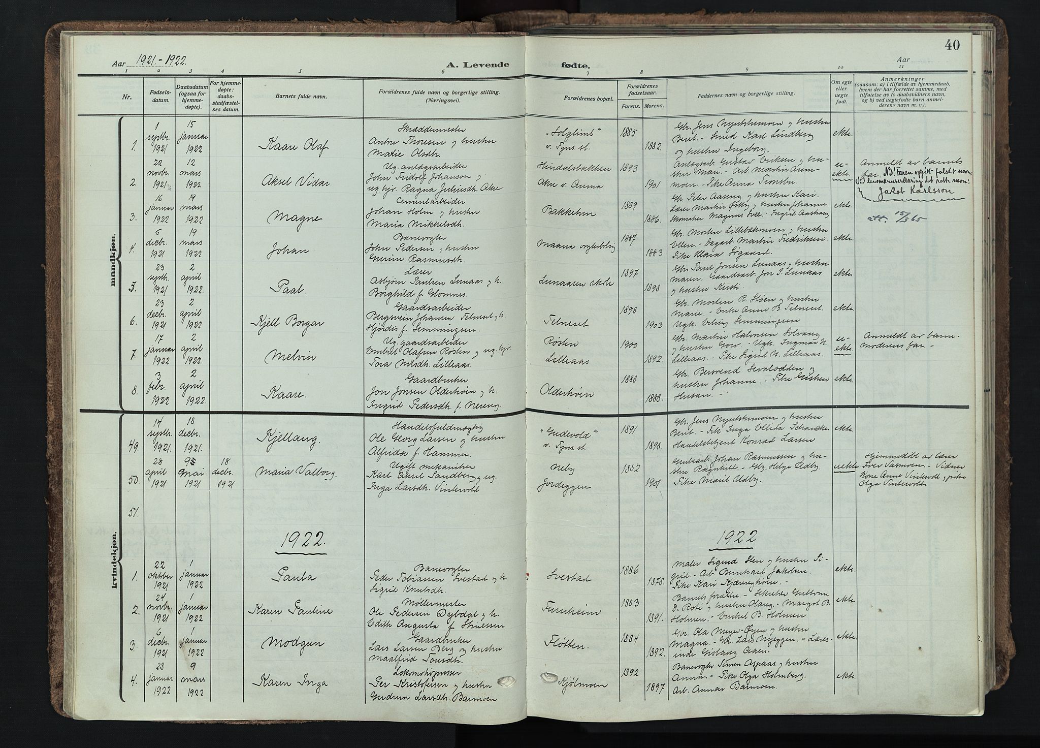 Tynset prestekontor, SAH/PREST-058/H/Ha/Haa/L0026: Parish register (official) no. 26, 1915-1929, p. 40