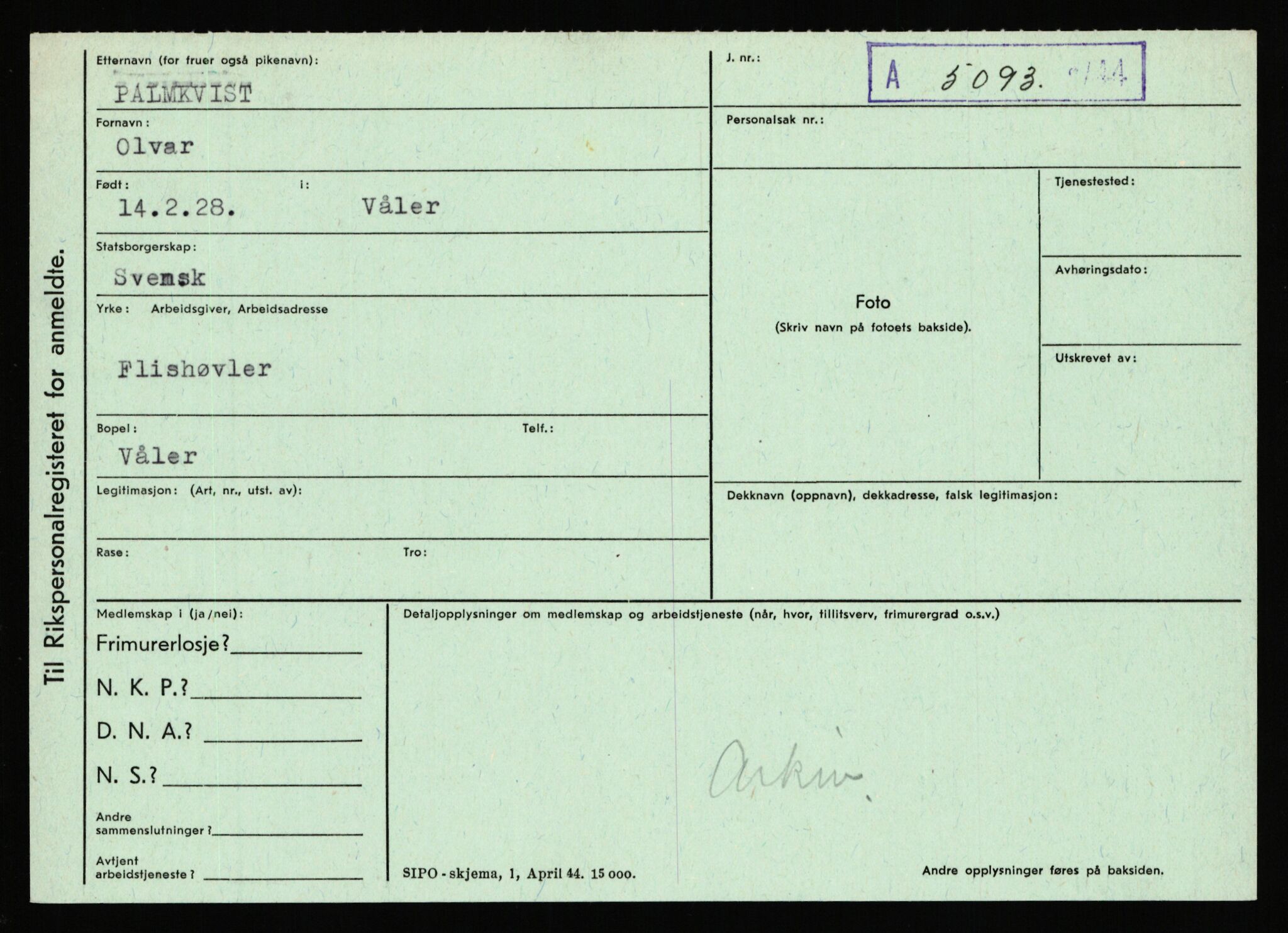 Statspolitiet - Hovedkontoret / Osloavdelingen, AV/RA-S-1329/C/Ca/L0012: Oanæs - Quistgaard	, 1943-1945, p. 2905