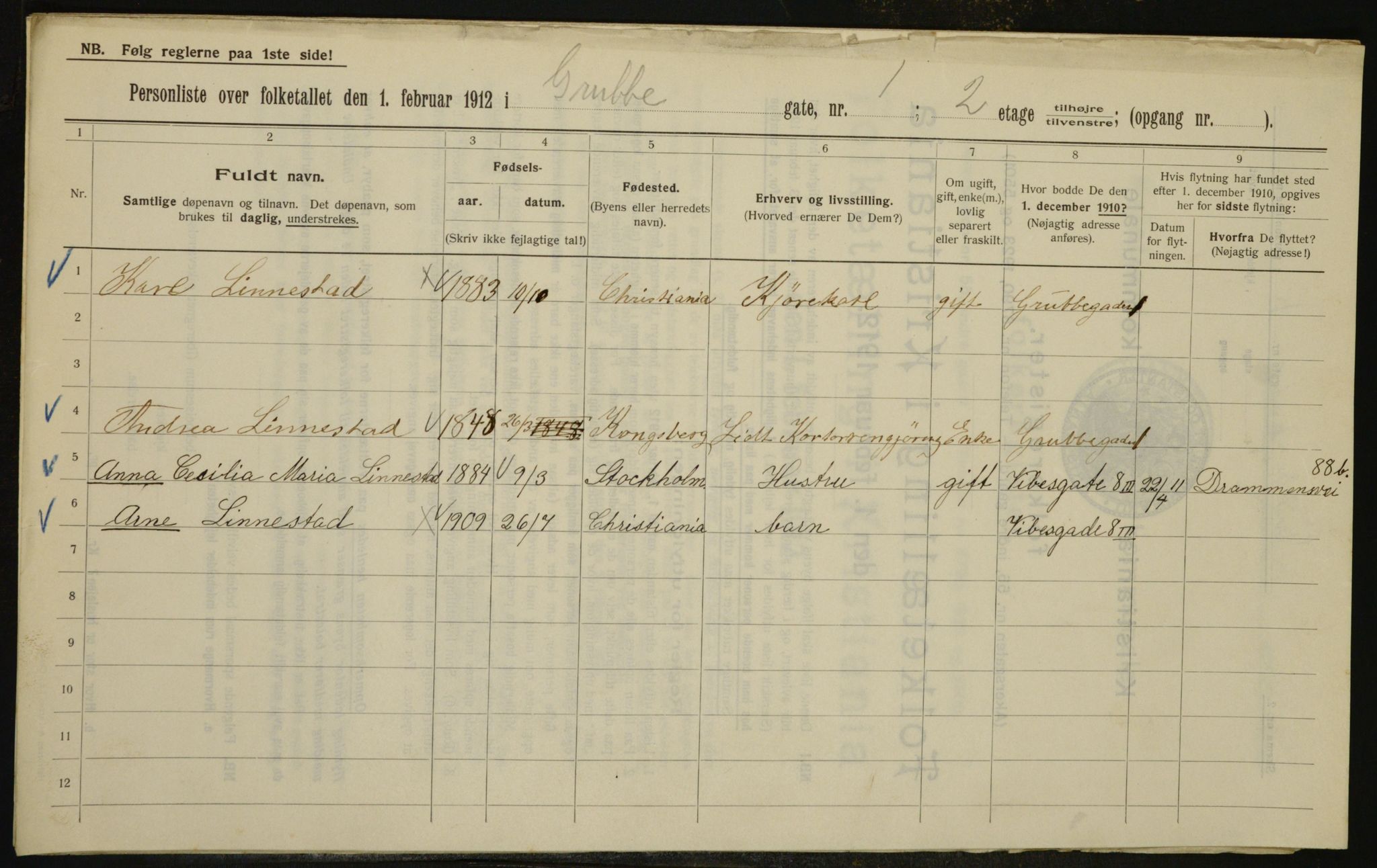 OBA, Municipal Census 1912 for Kristiania, 1912, p. 30012