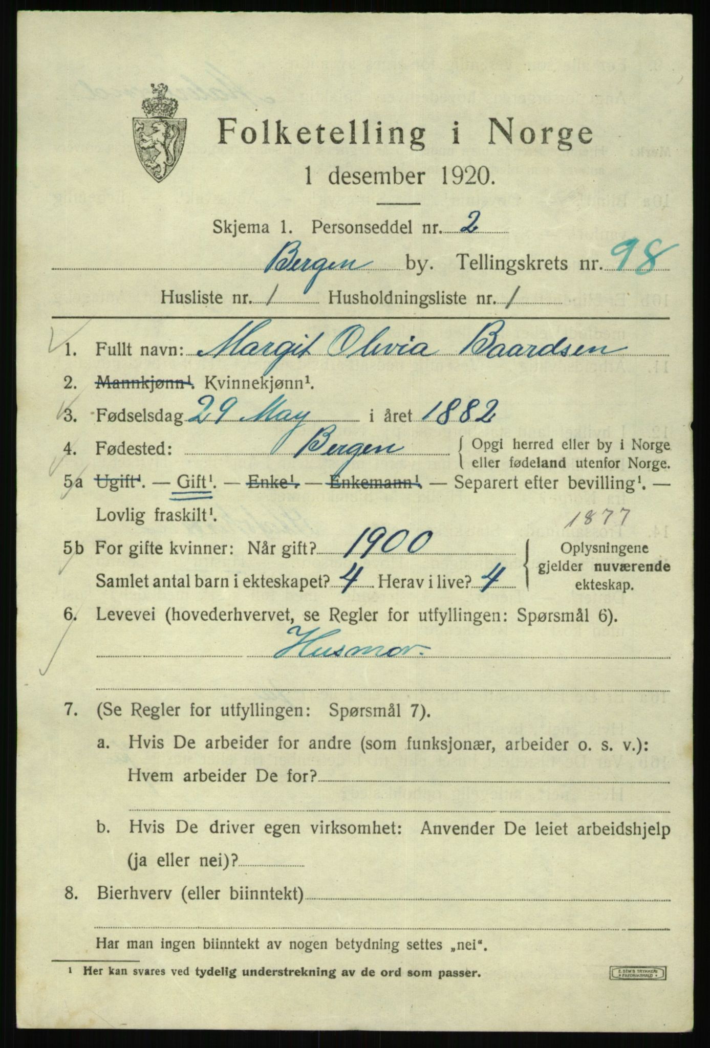 SAB, 1920 census for Bergen, 1920, p. 172080