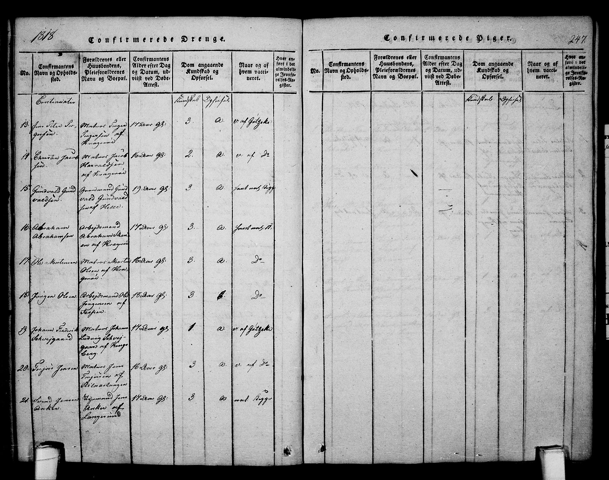 Kragerø kirkebøker, SAKO/A-278/F/Fa/L0004: Parish register (official) no. 4, 1814-1831, p. 247