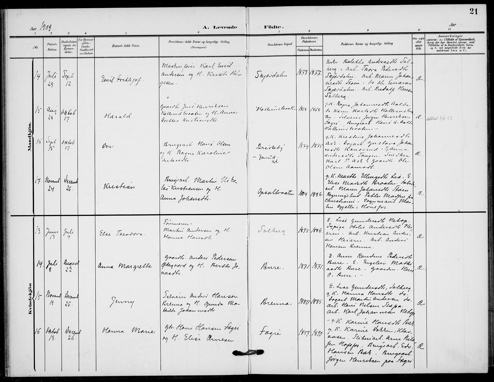 Hole kirkebøker, AV/SAKO-A-228/F/Fb/L0003: Parish register (official) no. II 3, 1906-1916, p. 21