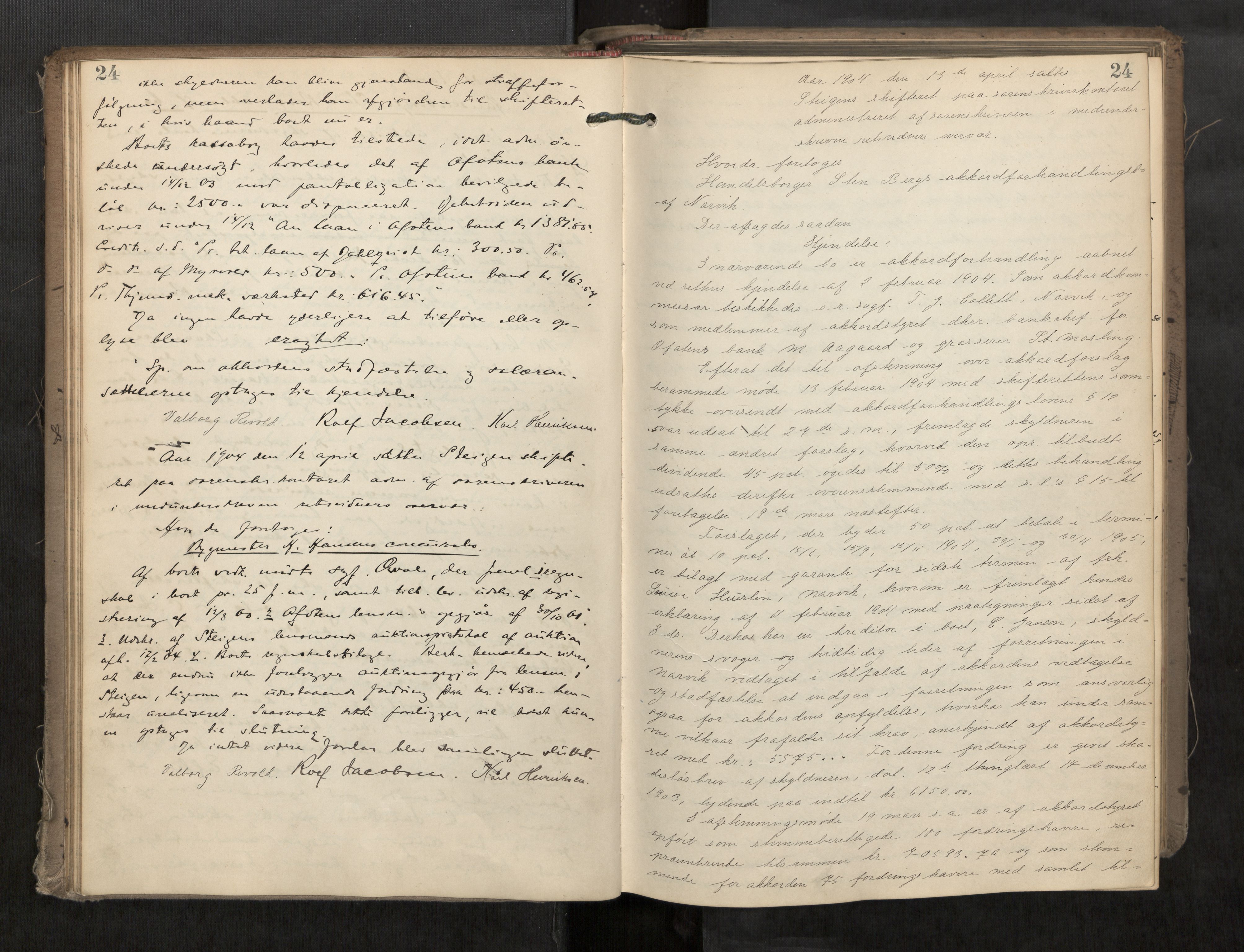 Steigen og Ofoten sorenskriveri, AV/SAT-A-0030/1/3/3B/L0003: Skiftebehandlingsprotokoll, 1903-1908, p. 24