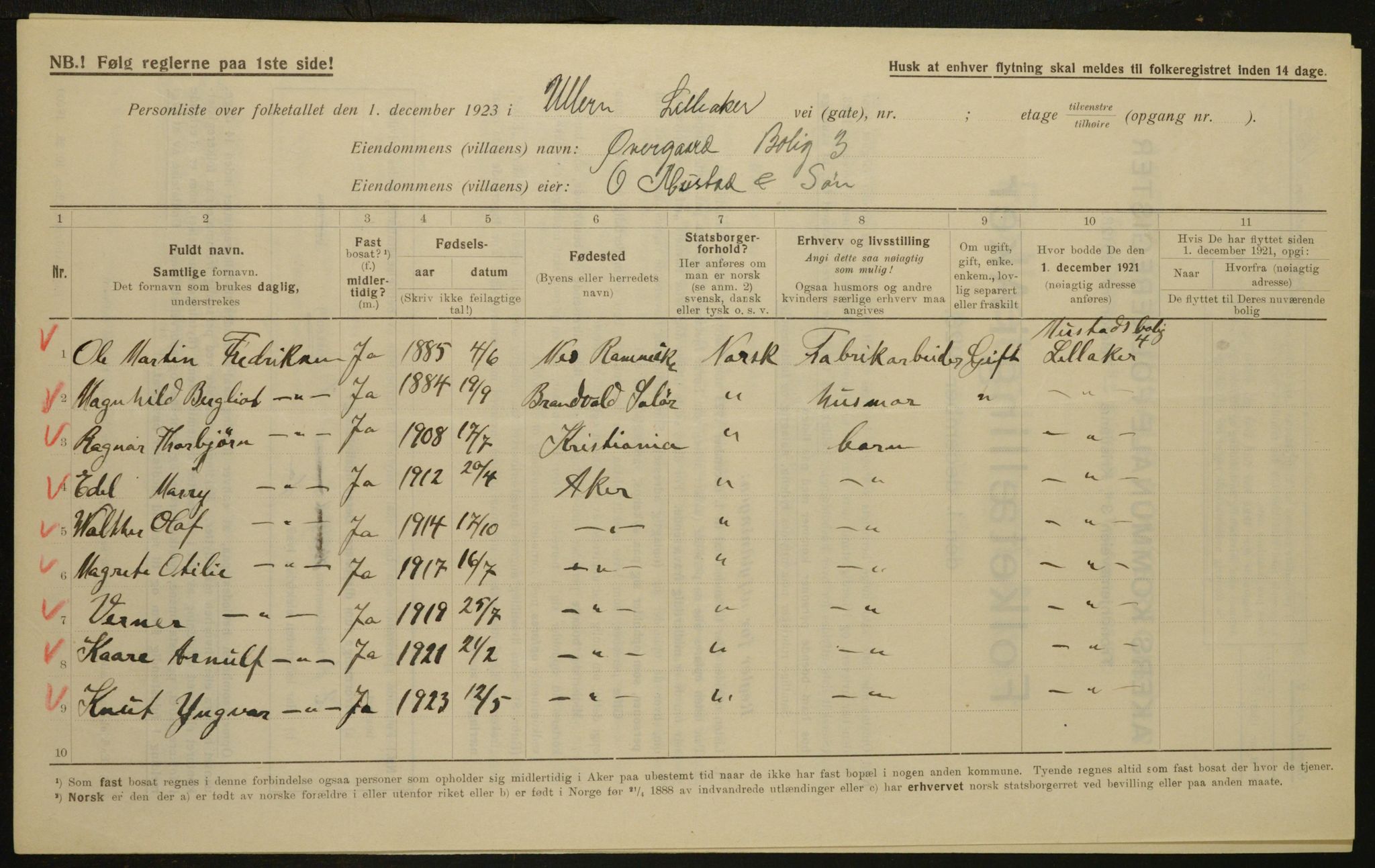 , Municipal Census 1923 for Aker, 1923, p. 4107