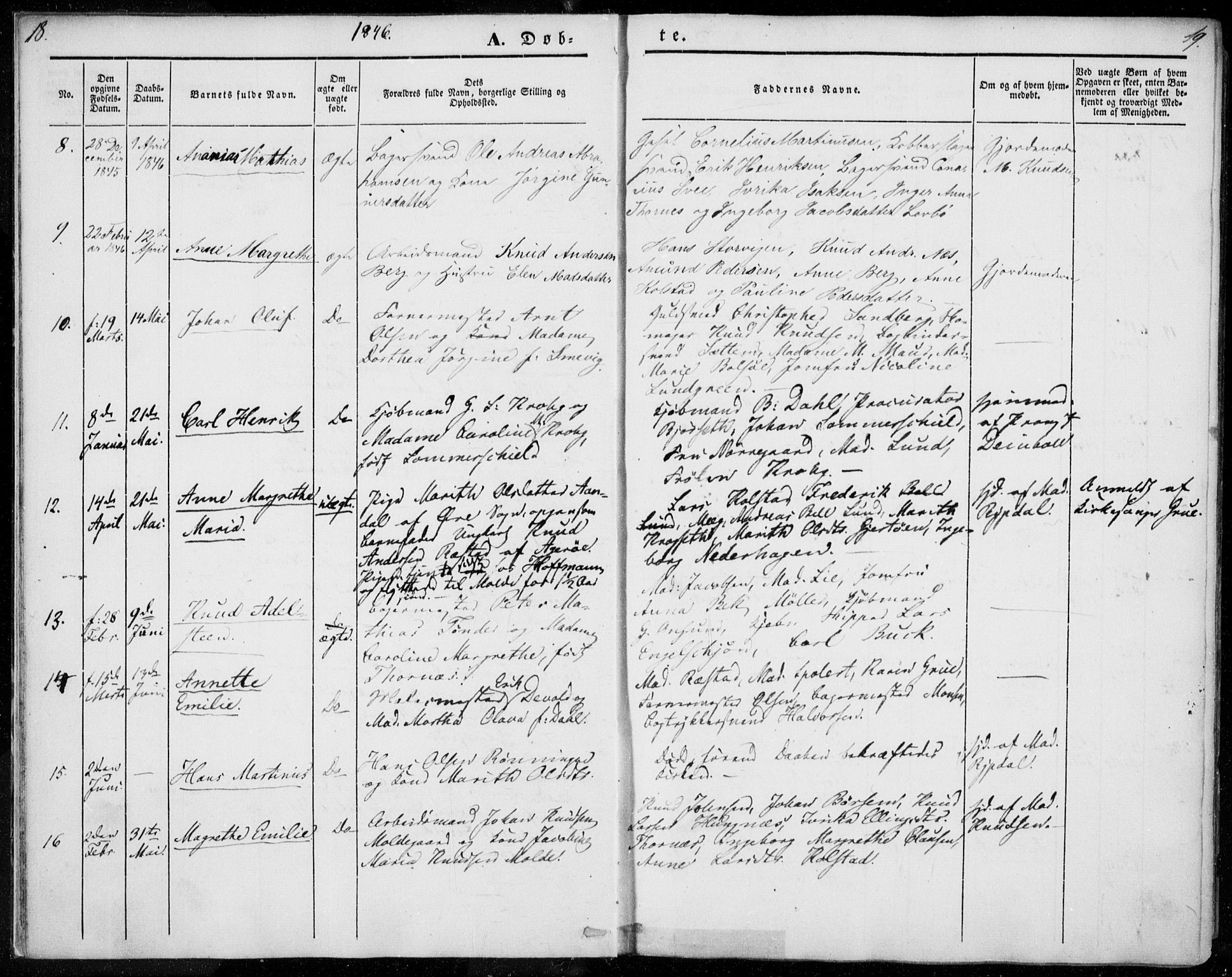 Ministerialprotokoller, klokkerbøker og fødselsregistre - Møre og Romsdal, SAT/A-1454/558/L0689: Parish register (official) no. 558A03, 1843-1872, p. 18-19