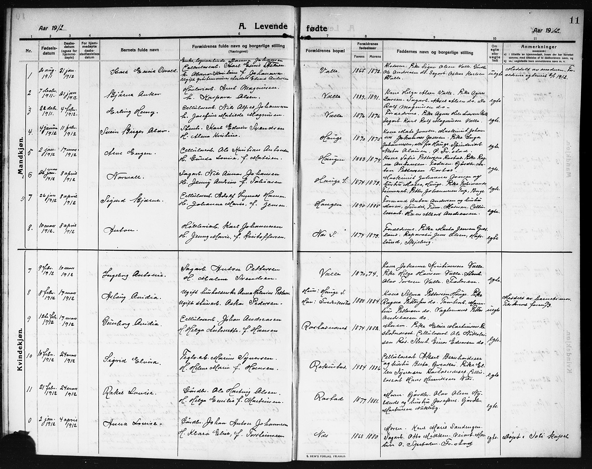 Rolvsøy prestekontor Kirkebøker, AV/SAO-A-2004/G/Ga/L0001: Parish register (copy) no. 1, 1911-1920, p. 11