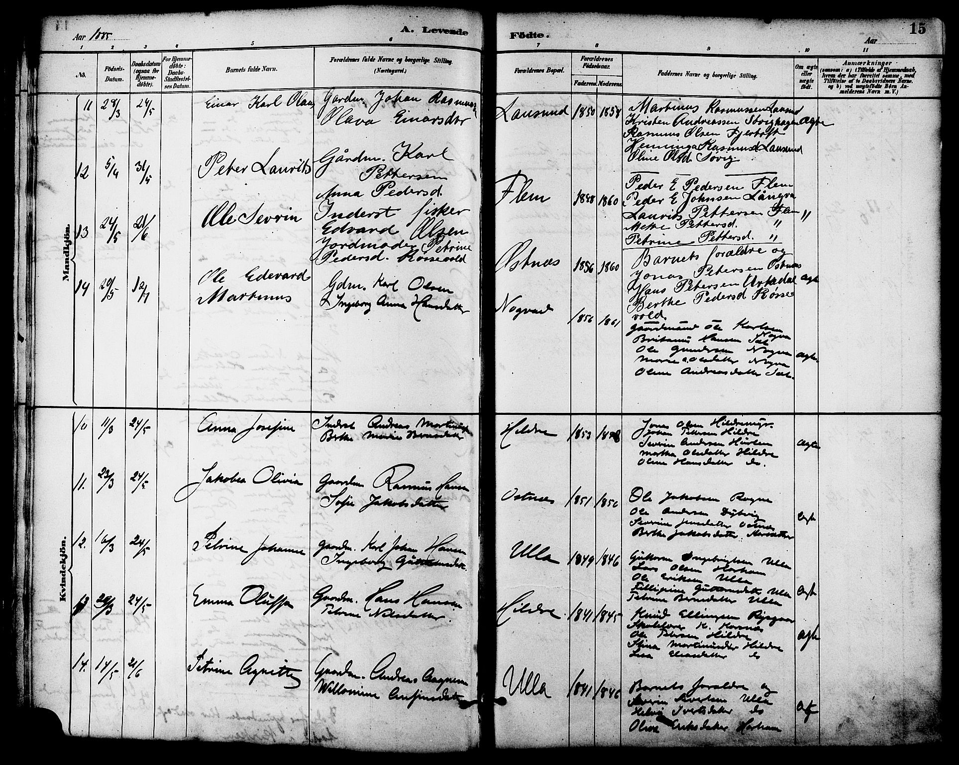 Ministerialprotokoller, klokkerbøker og fødselsregistre - Møre og Romsdal, AV/SAT-A-1454/536/L0501: Parish register (official) no. 536A10, 1884-1896, p. 15