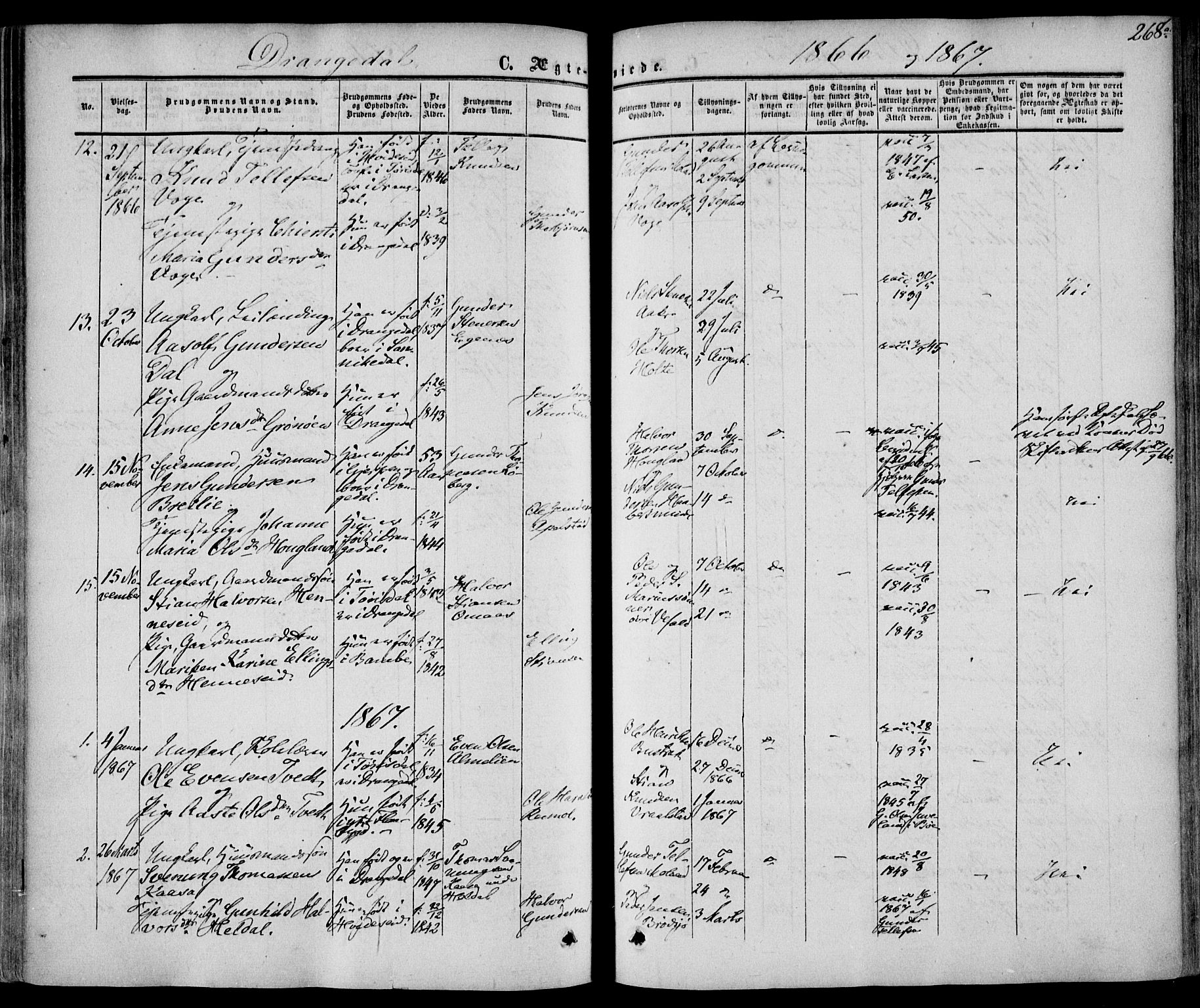 Drangedal kirkebøker, AV/SAKO-A-258/F/Fa/L0008: Parish register (official) no. 8, 1857-1871, p. 268