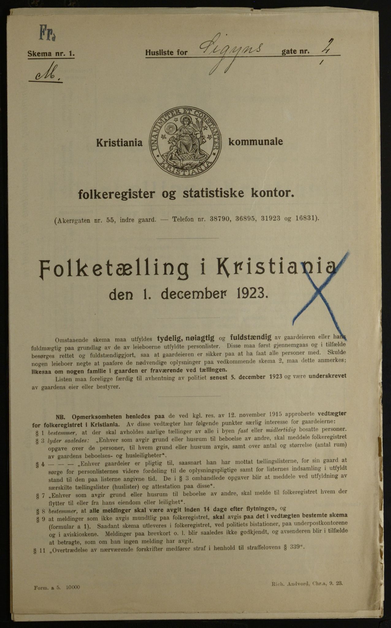 OBA, Municipal Census 1923 for Kristiania, 1923, p. 105357
