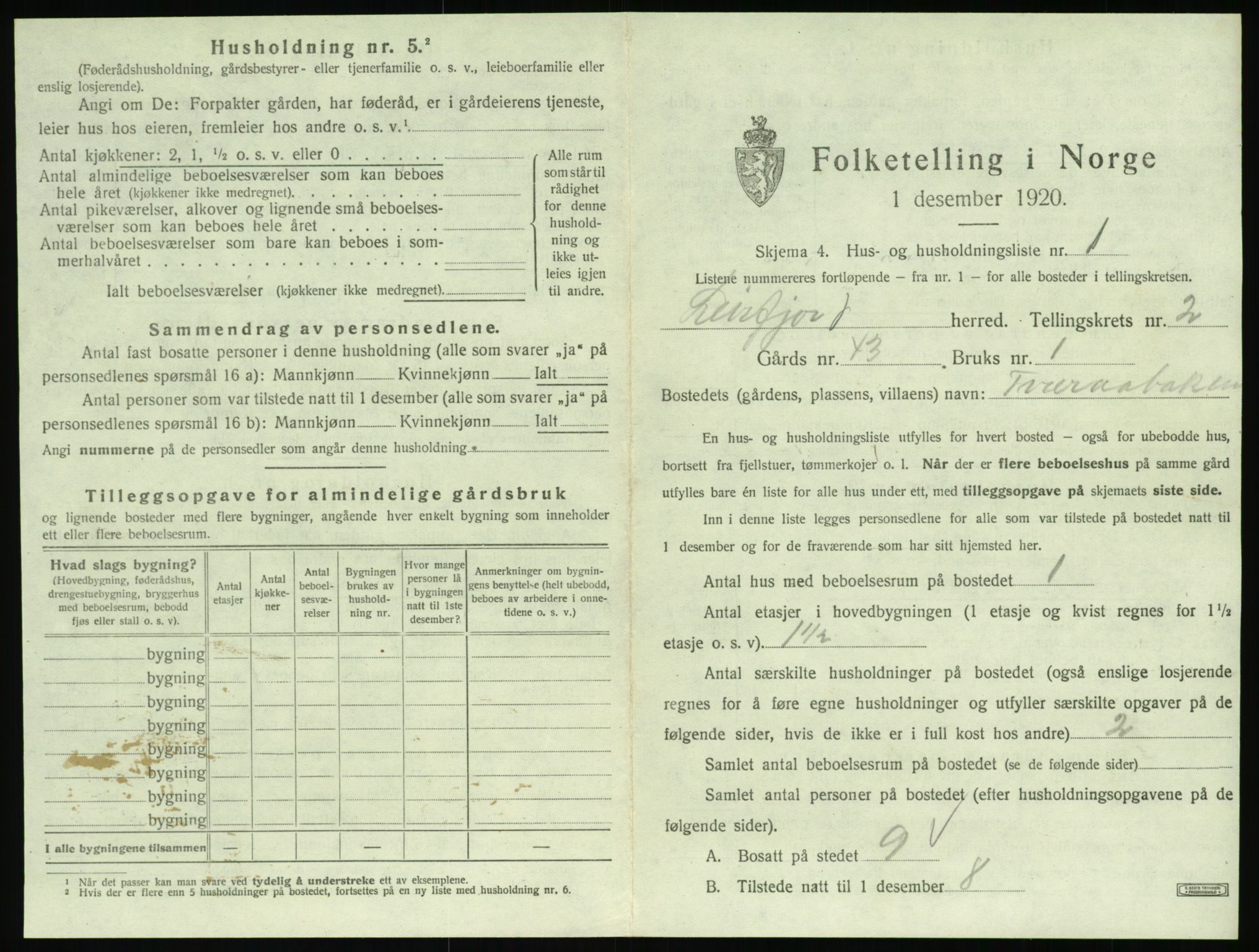 SAT, 1920 census for Leirfjord, 1920, p. 139