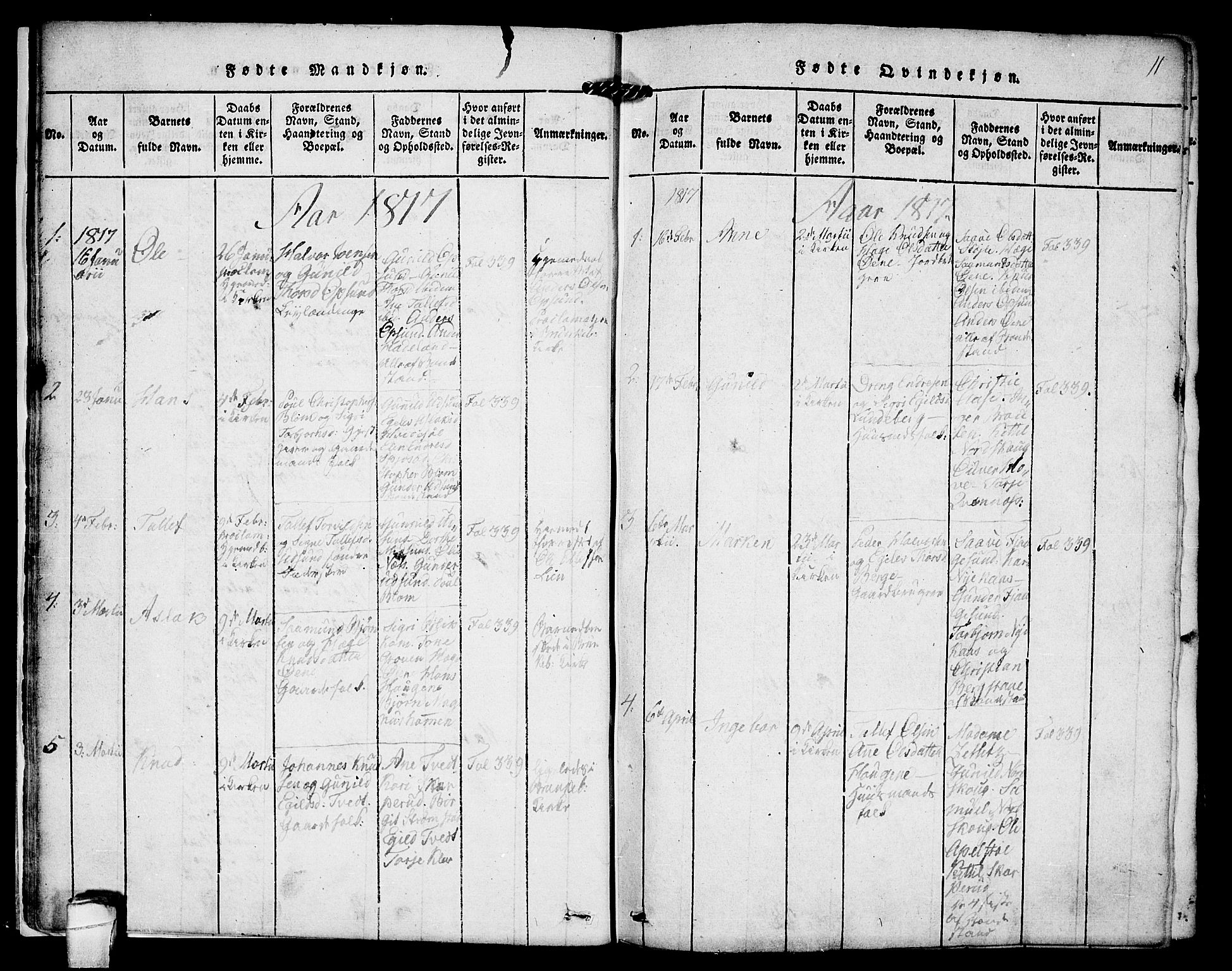 Kviteseid kirkebøker, SAKO/A-276/F/Fa/L0005: Parish register (official) no. I 5, 1815-1836, p. 11