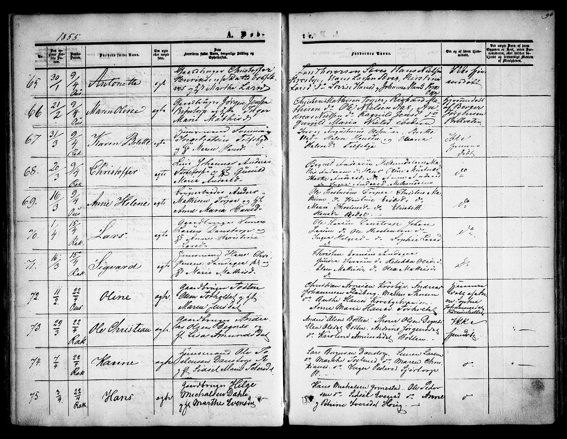 Rakkestad prestekontor Kirkebøker, AV/SAO-A-2008/F/Fa/L0009: Parish register (official) no. I 9, 1850-1856, p. 96