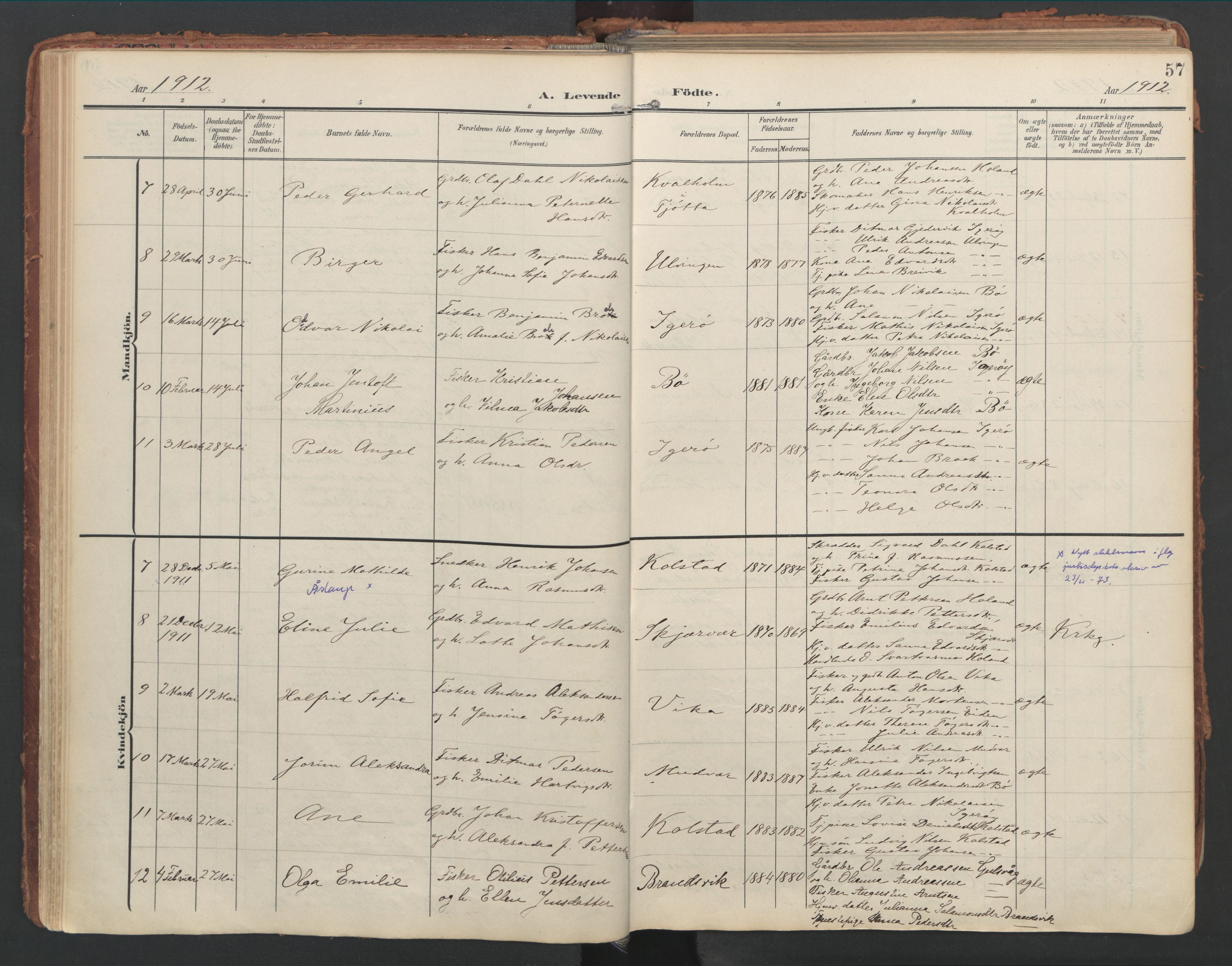 Ministerialprotokoller, klokkerbøker og fødselsregistre - Nordland, AV/SAT-A-1459/816/L0250: Parish register (official) no. 816A16, 1903-1923, p. 57