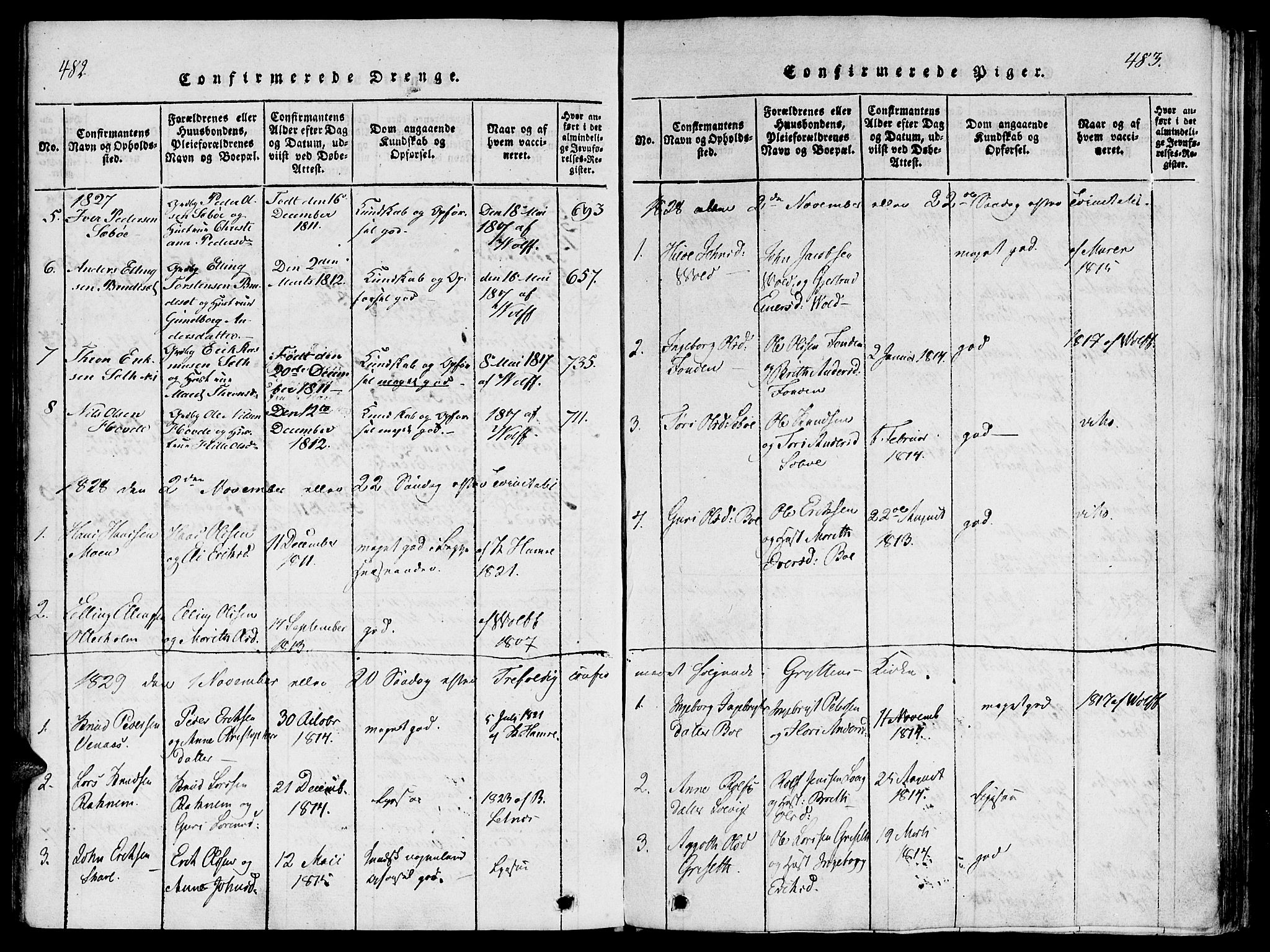 Ministerialprotokoller, klokkerbøker og fødselsregistre - Møre og Romsdal, SAT/A-1454/543/L0561: Parish register (official) no. 543A01, 1818-1853, p. 482-483