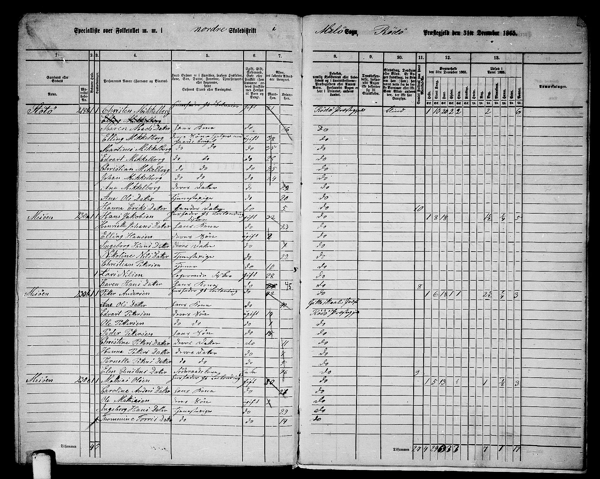 RA, 1865 census for Rødøy, 1865, p. 160