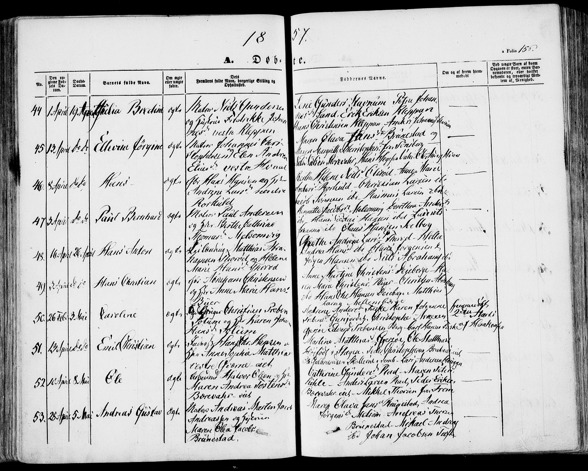 Stokke kirkebøker, SAKO/A-320/F/Fa/L0007: Parish register (official) no. I 7, 1844-1857, p. 156