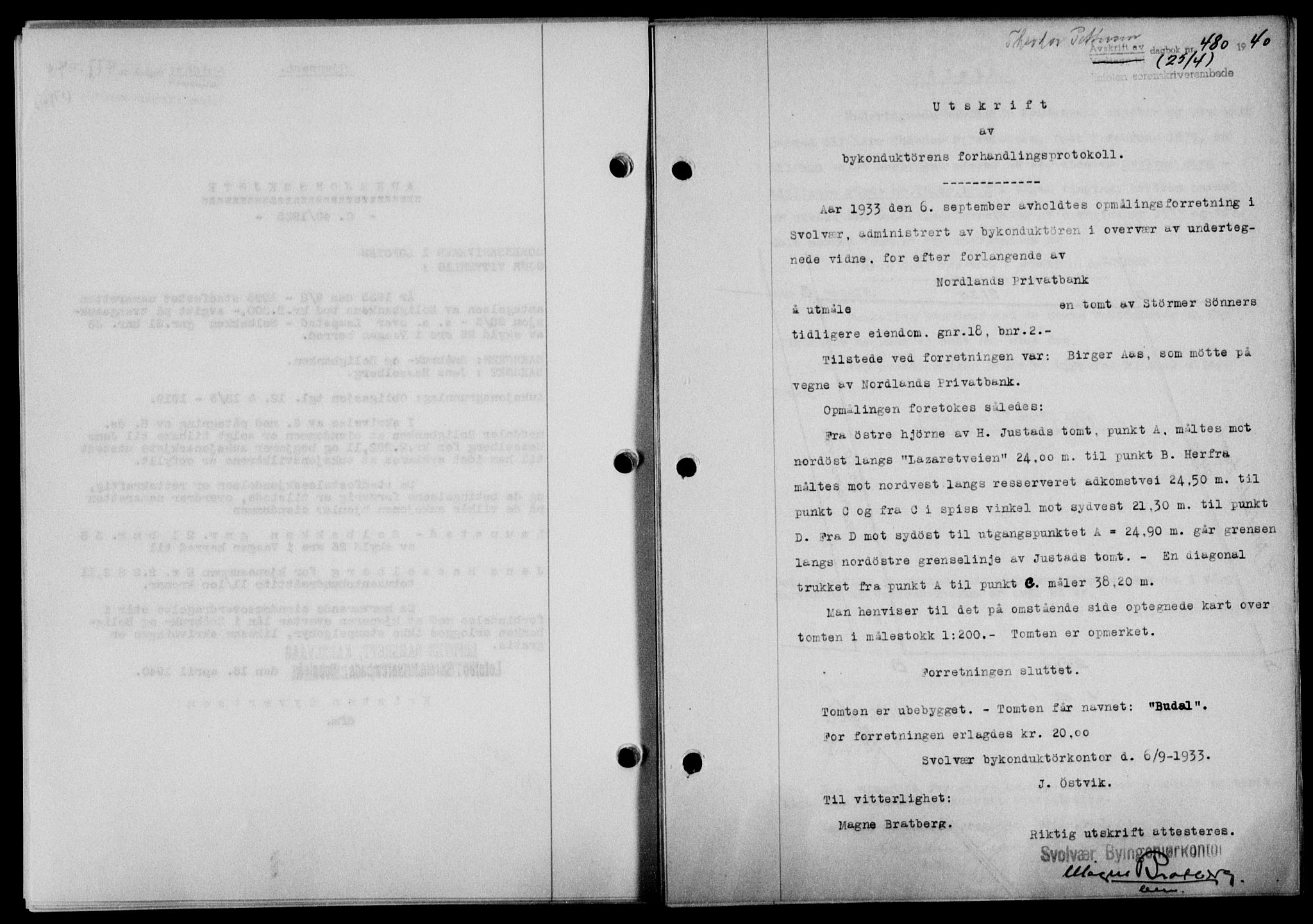 Lofoten sorenskriveri, SAT/A-0017/1/2/2C/L0007a: Mortgage book no. 7a, 1939-1940, Diary no: : 480/1940