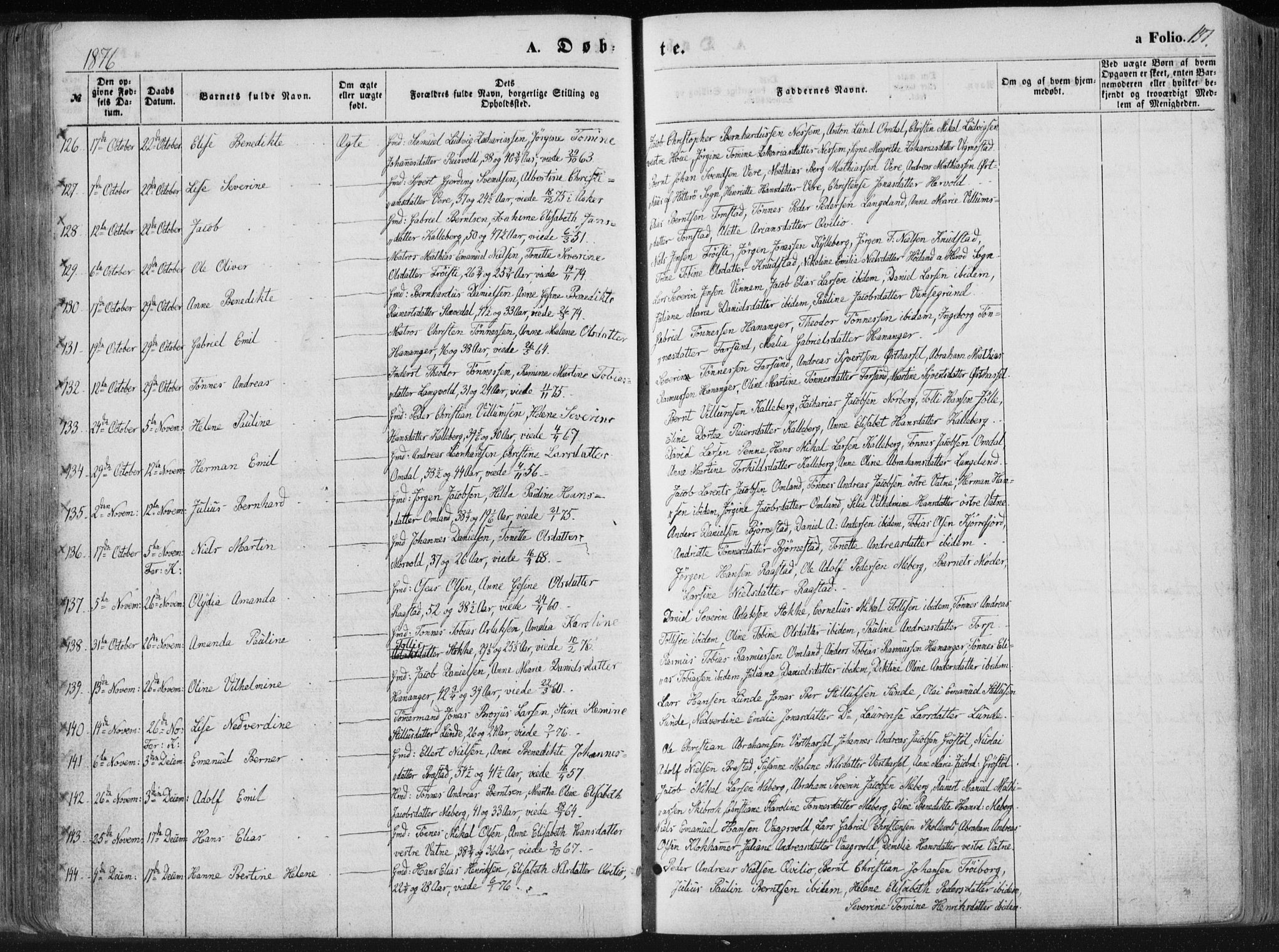 Lista sokneprestkontor, AV/SAK-1111-0027/F/Fa/L0011: Parish register (official) no. A 11, 1861-1878, p. 137