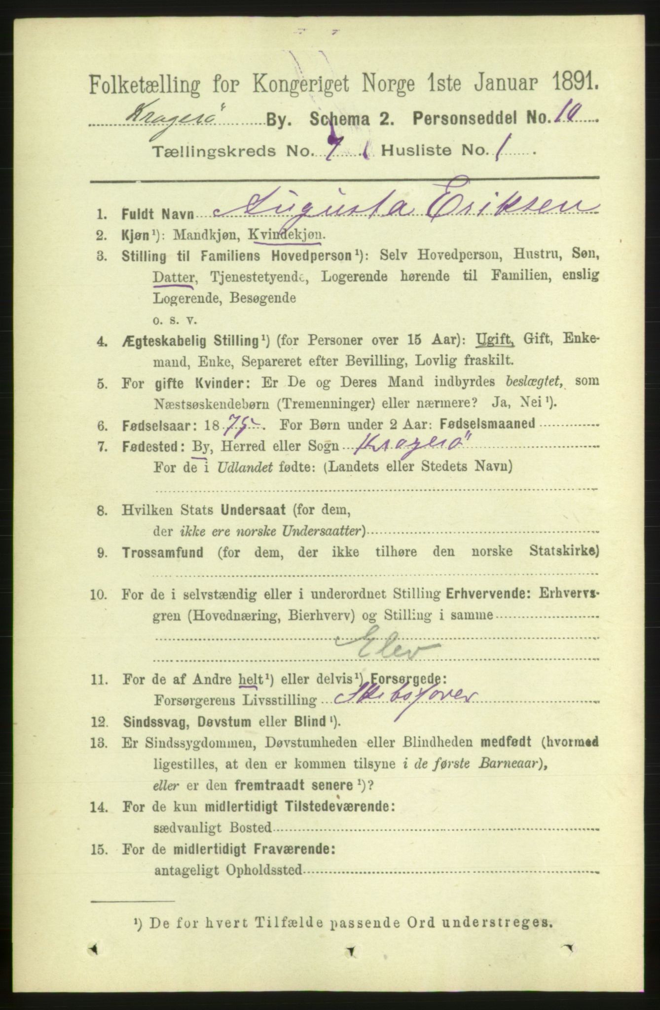 RA, 1891 census for 0801 Kragerø, 1891, p. 3477