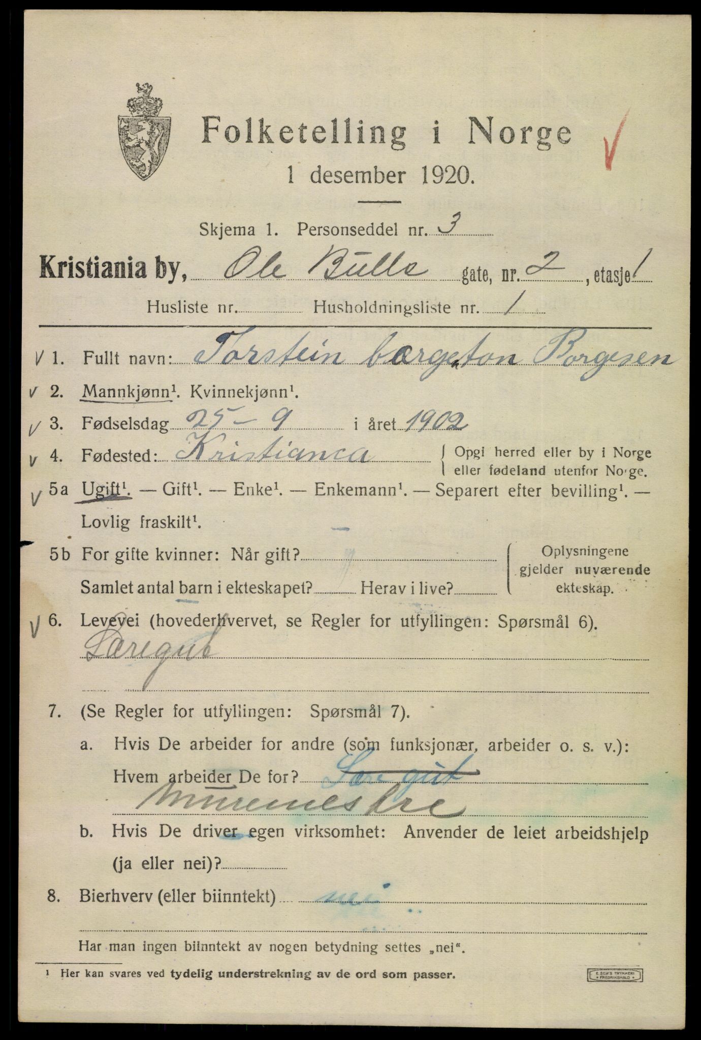 SAO, 1920 census for Kristiania, 1920, p. 432867