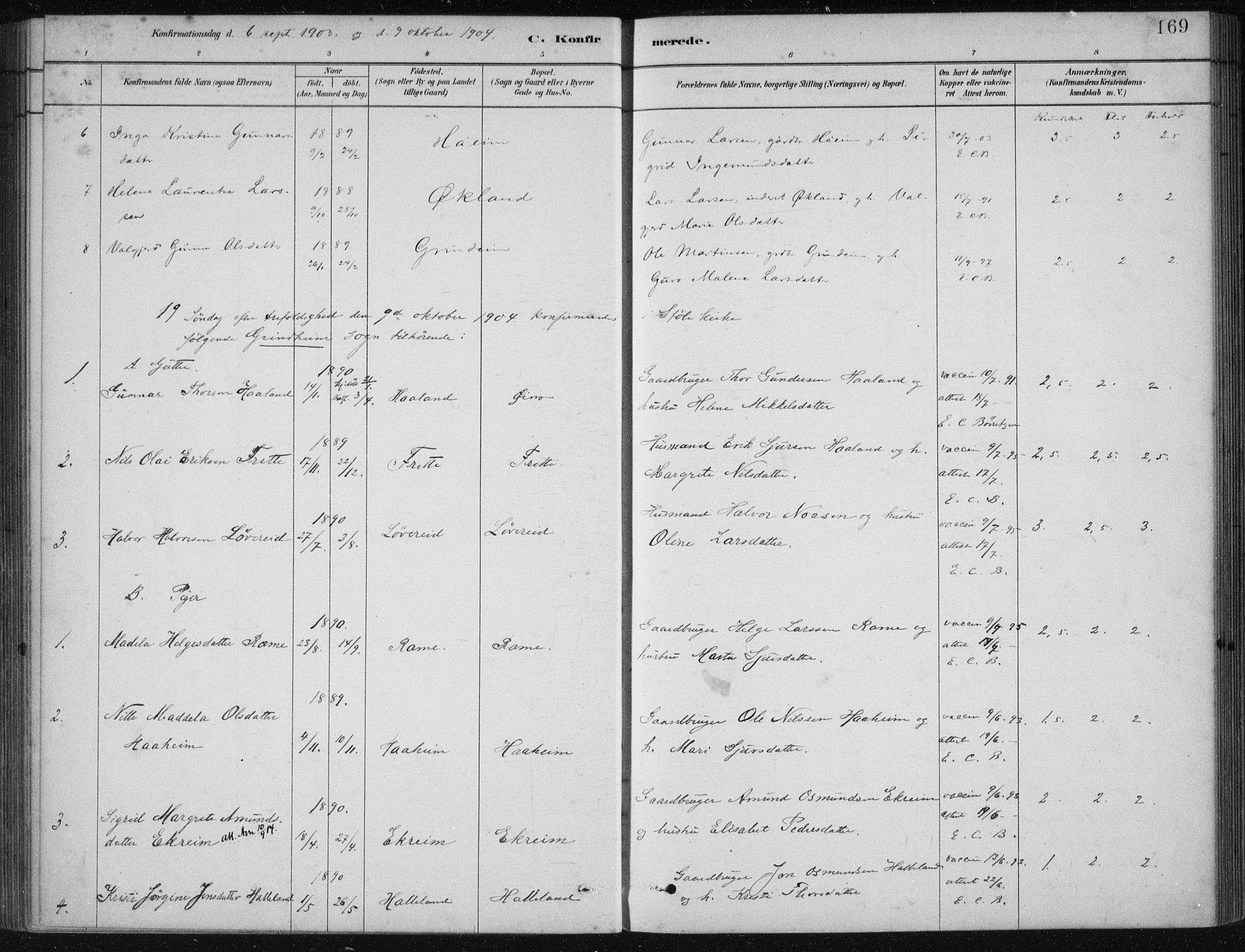 Etne sokneprestembete, SAB/A-75001/H/Haa: Parish register (official) no. D  1, 1879-1919, p. 169