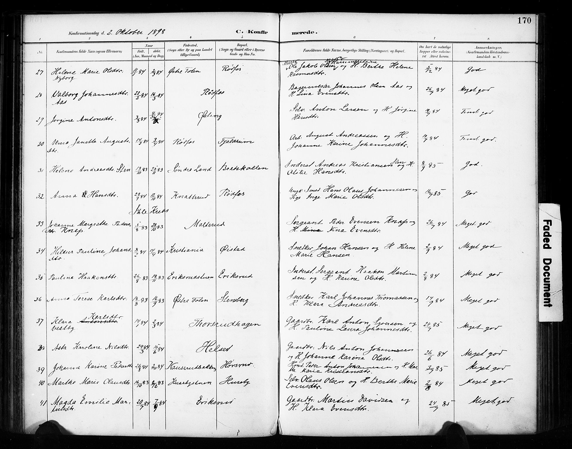 Vestre Toten prestekontor, SAH/PREST-108/H/Ha/Haa/L0011: Parish register (official) no. 11, 1895-1906, p. 170