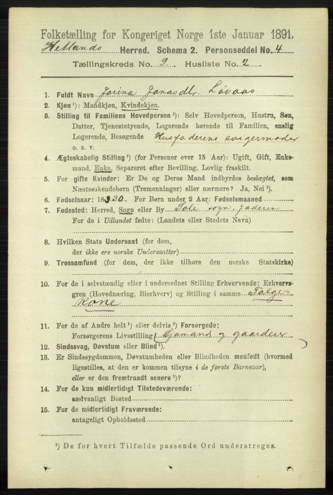 RA, 1891 census for 1126 Hetland, 1891, p. 5117