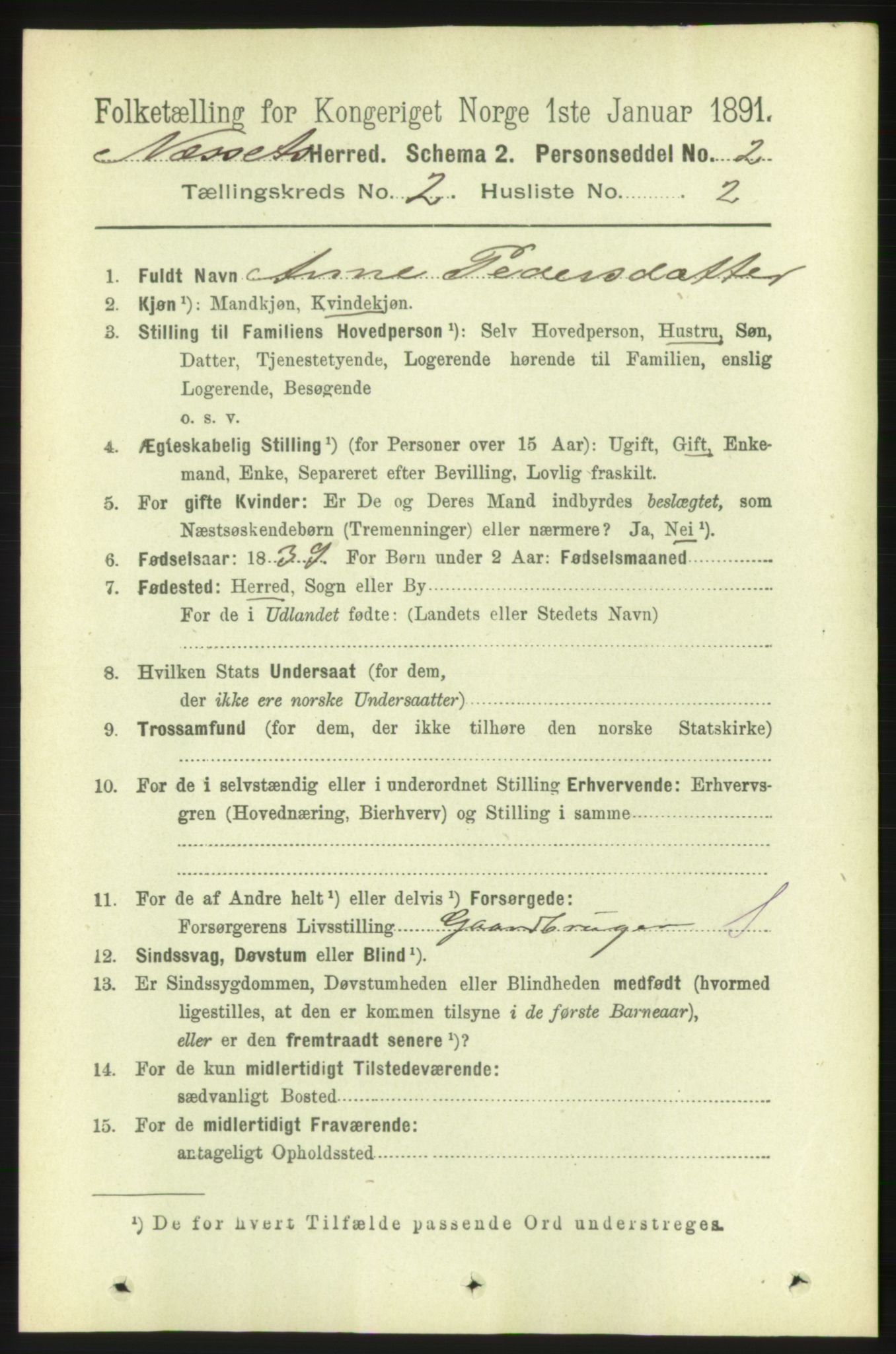 RA, 1891 census for 1543 Nesset, 1891, p. 643